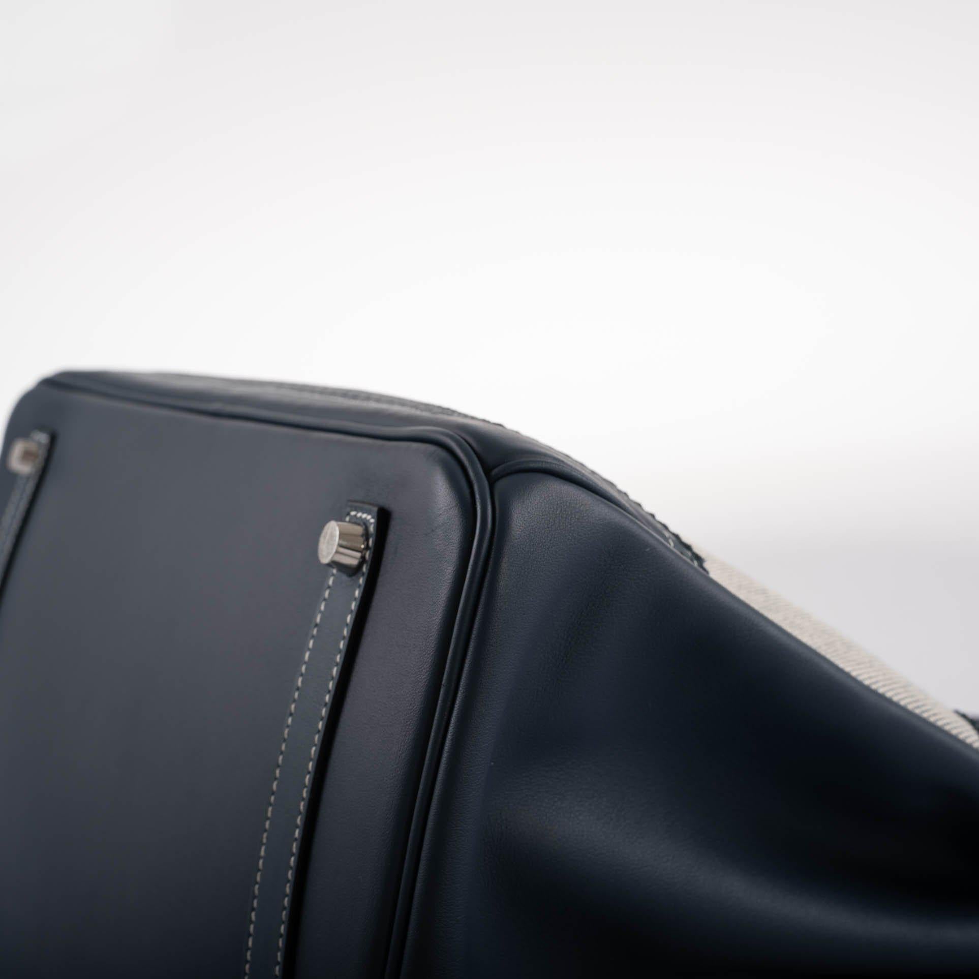 Hermès Ghillies Birkin 35 Blue de Prusse Swift & Toile with Palladium Hardware