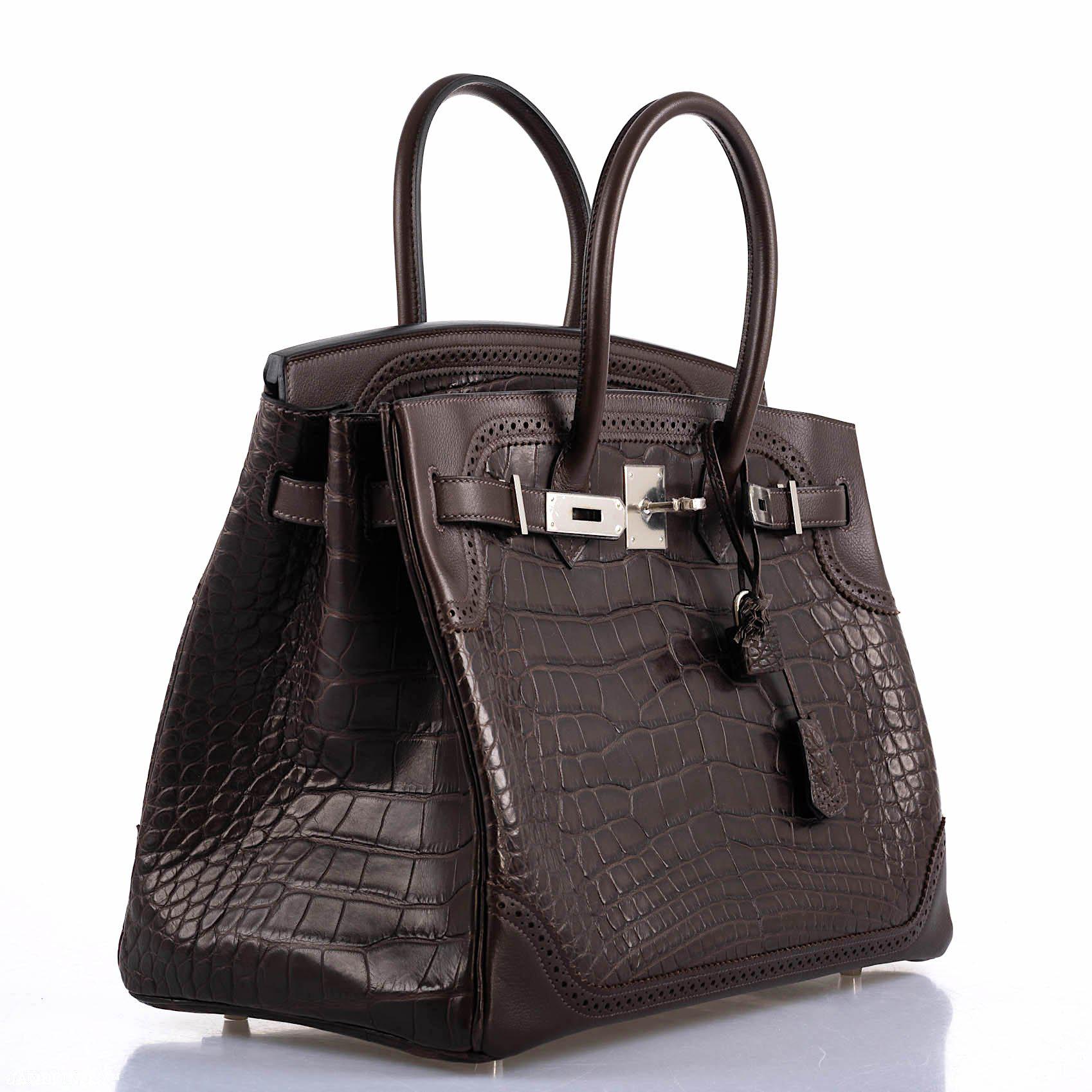 Hermès Ghillies Birkin 35 Matte Ebene Alligator & Swift with Palladium Hardware - 2016, X