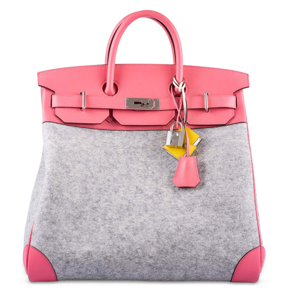 Hermès HAC 40 Toodoo Rose Azalée Evercolor Gris Clair Wool Palladium Hardware, front view