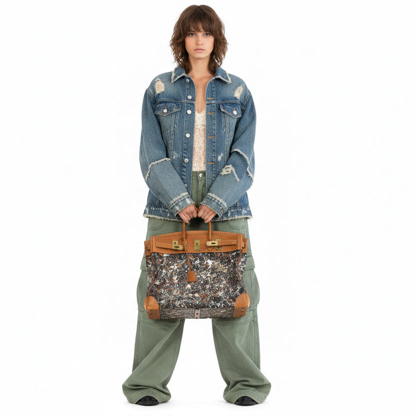 Hermès HAC 50 Toile &amp; Barenia “Jackson Pollock Splatter” Custom Gold Hardware
