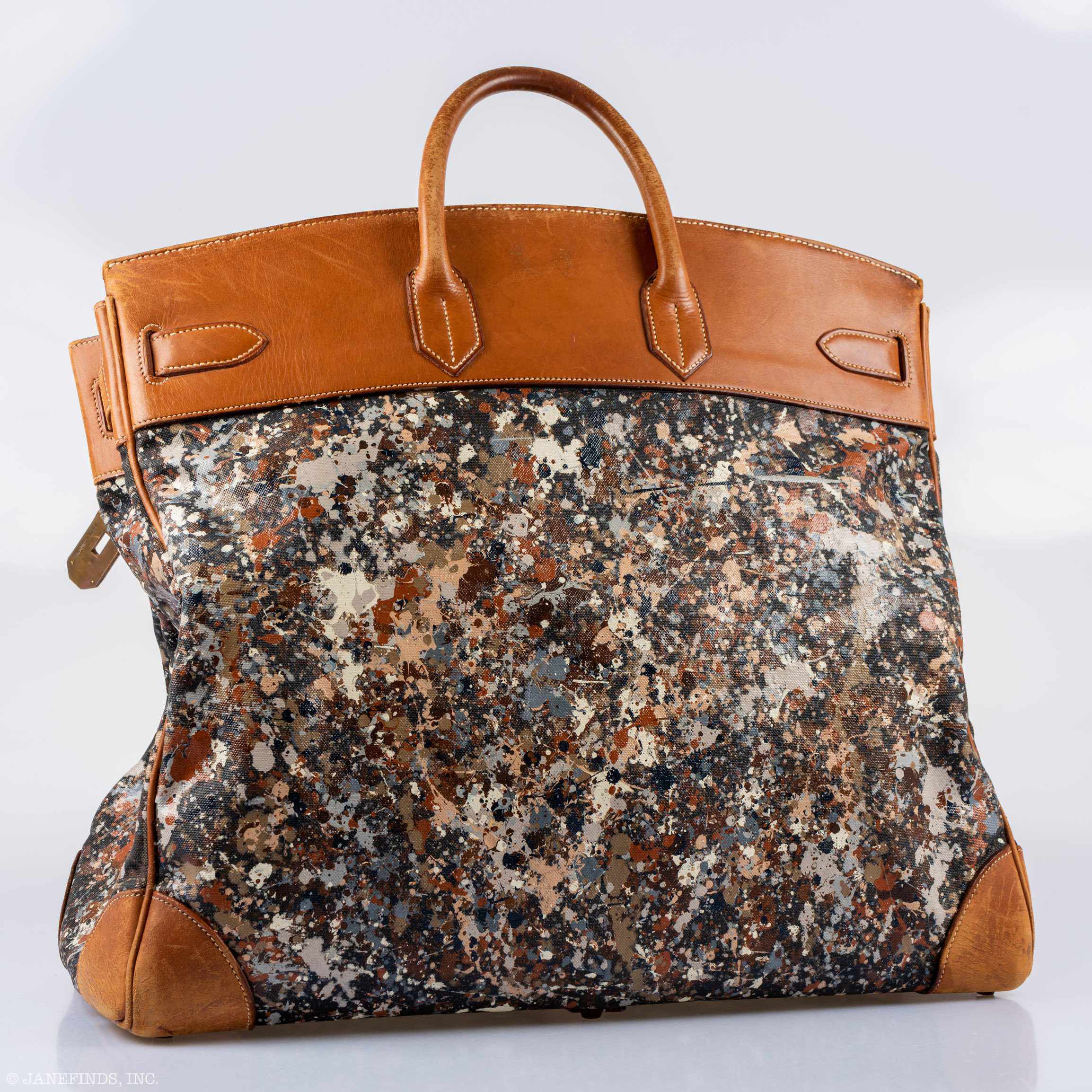 Hermès HAC 50 Toile &amp; Barenia “Jackson Pollock Splatter” Custom Gold Hardware