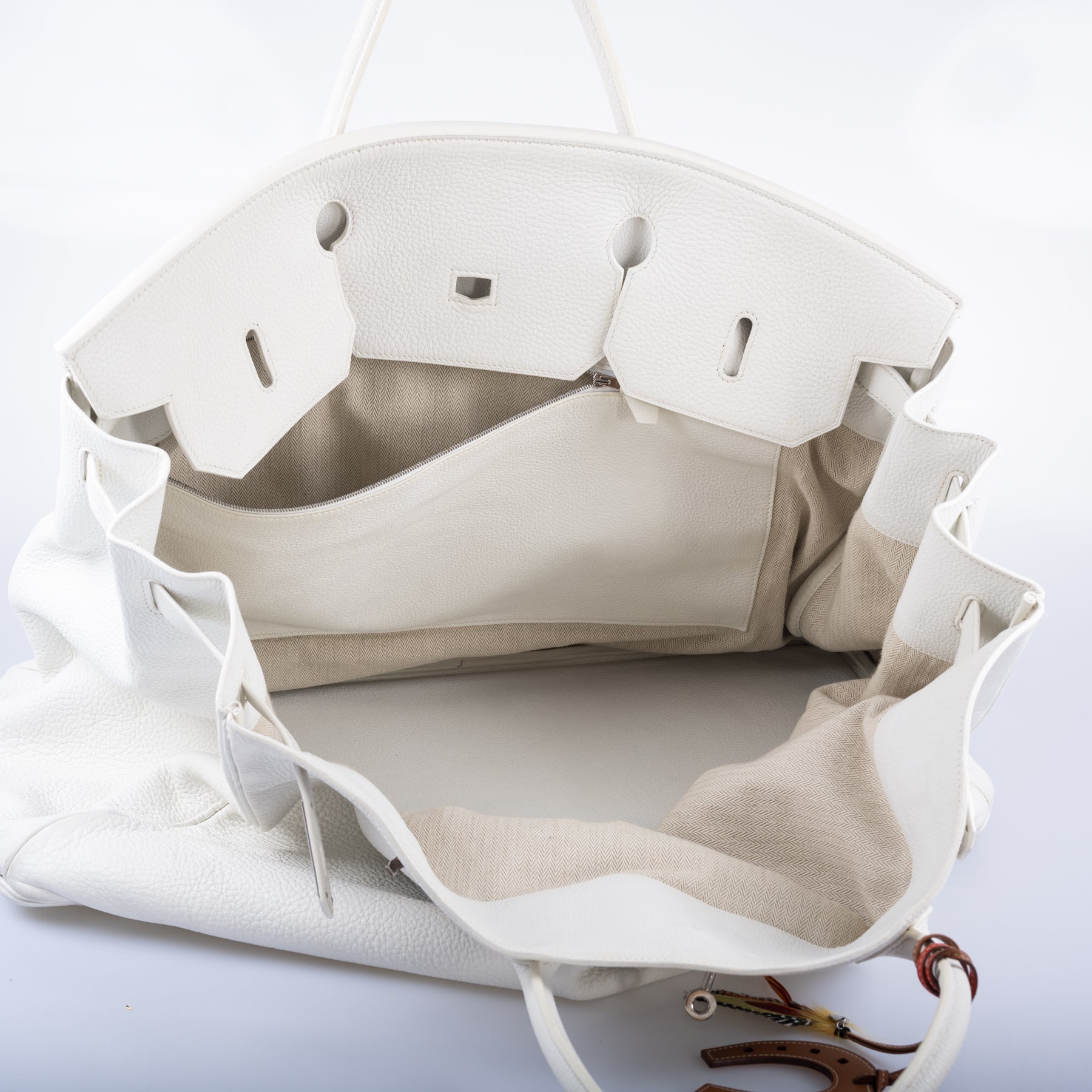 Hermès HAC 55 White Togo Palladium Hardware