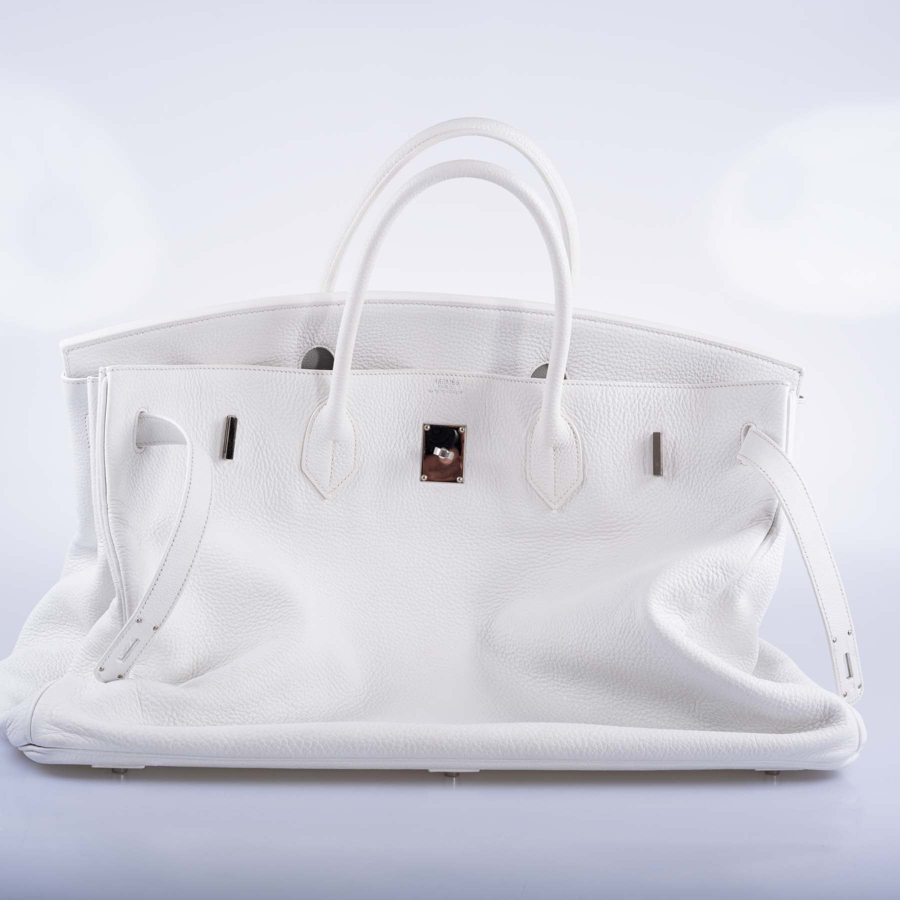 Hermès HAC 55 White Togo Palladium Hardware