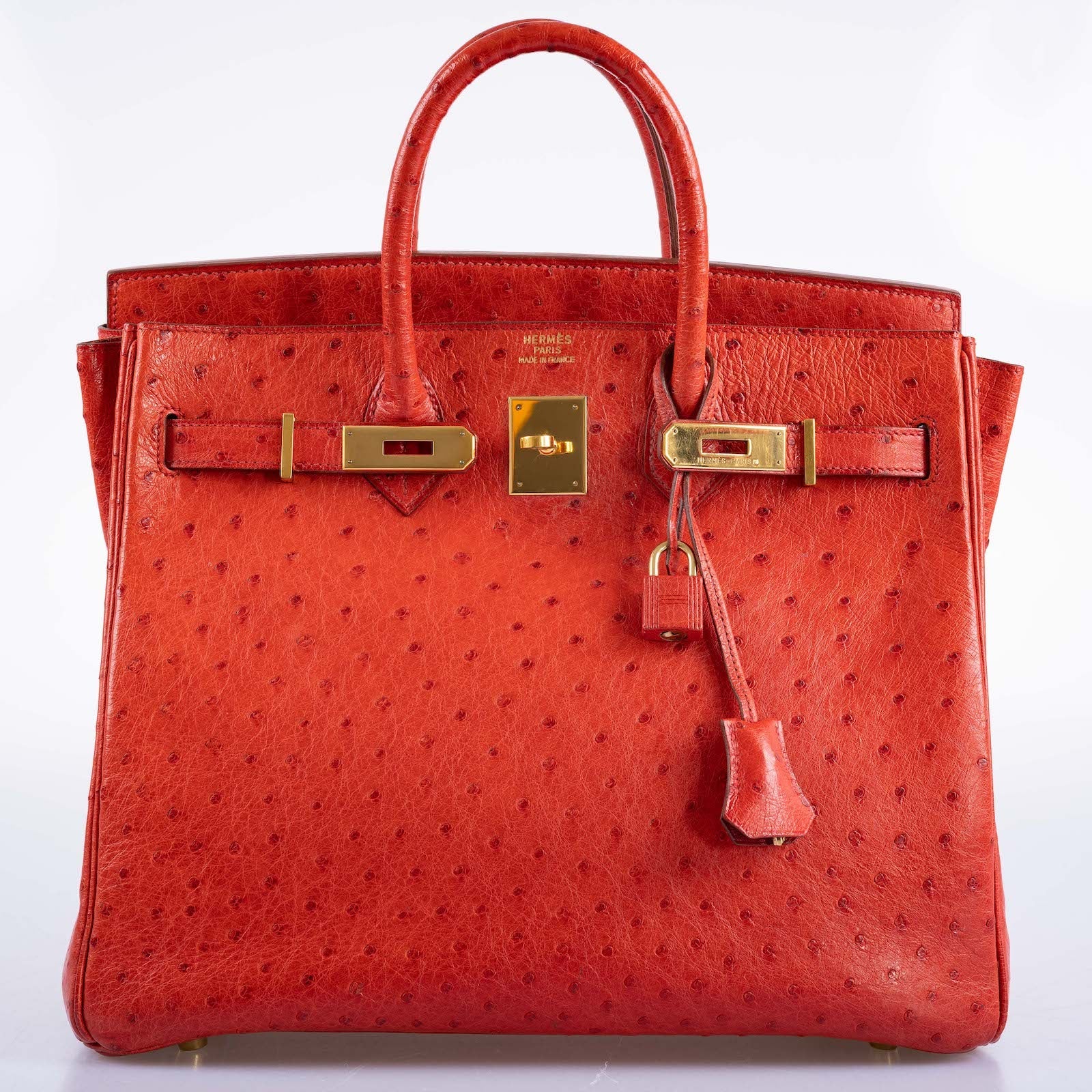 Hermès HAC Birkin 32 Rouge Vif Ostrich Gold Hardware