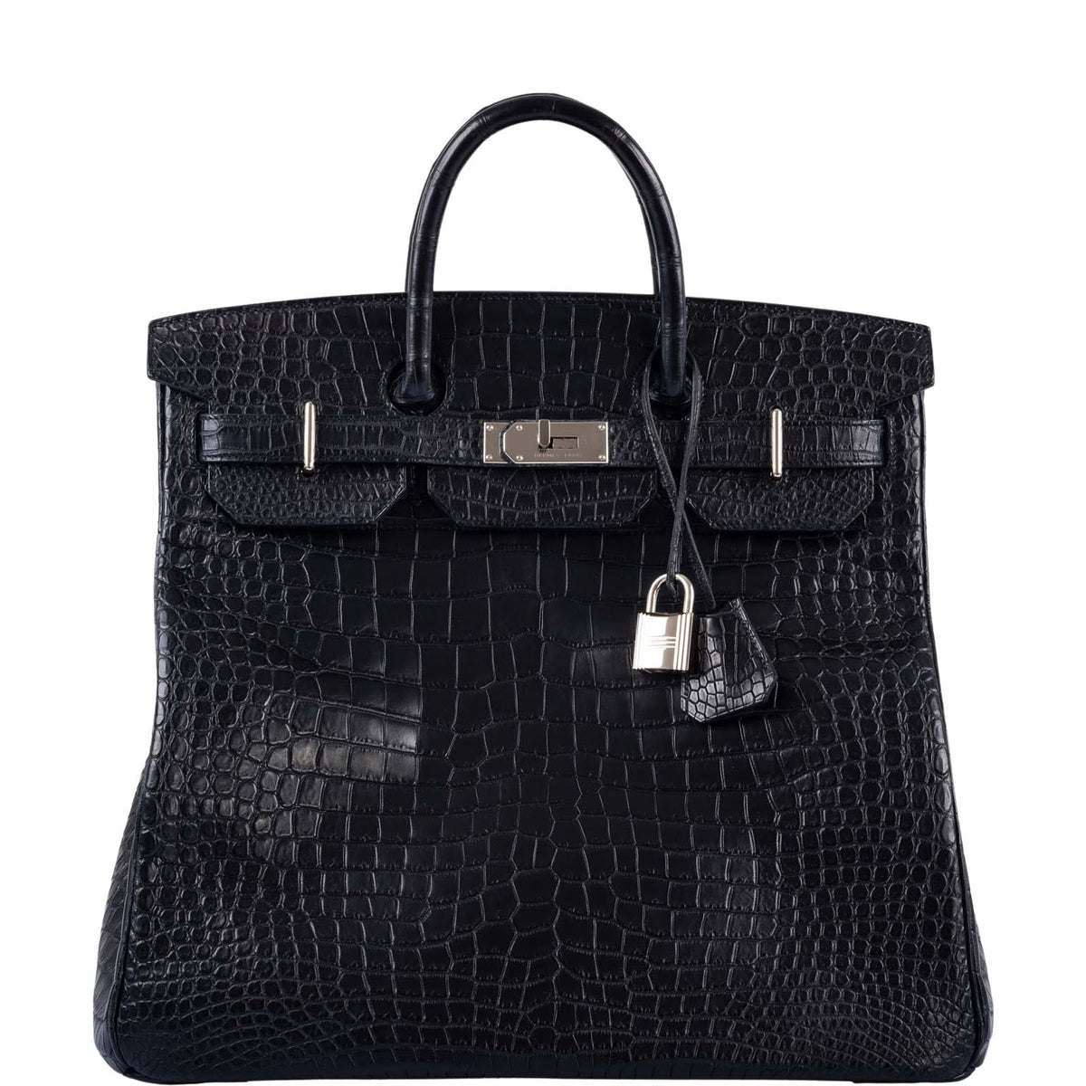 Hermès HAC Birkin 40 Black Matte Porosus Crocodile Palladium Hardware Bag
