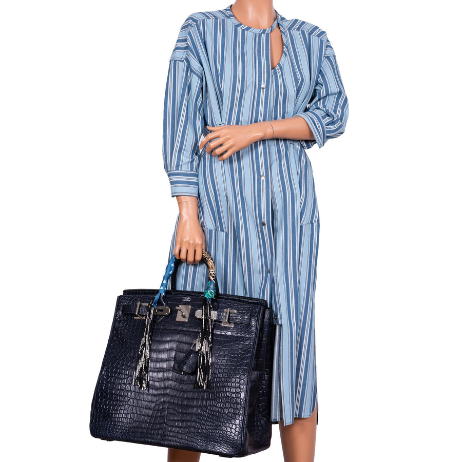 Hermès HAC Birkin 40 Blue Marine Matte Porosus Crocodile Palladium Hardware
