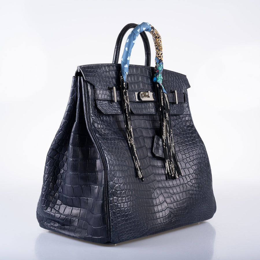 Hermès HAC Birkin 40 Blue Marine Matte Porosus Crocodile Palladium Hardware