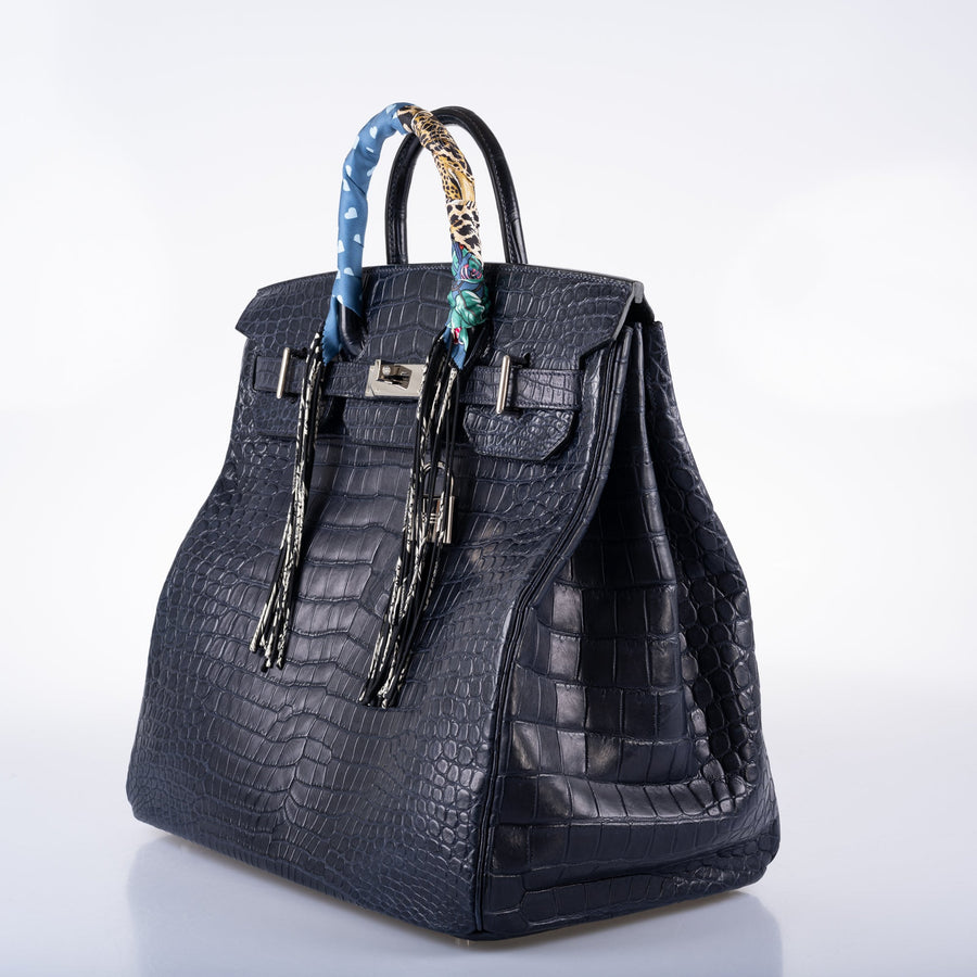 Hermès HAC Birkin 40 Blue Marine Matte Porosus Crocodile Palladium Hardware