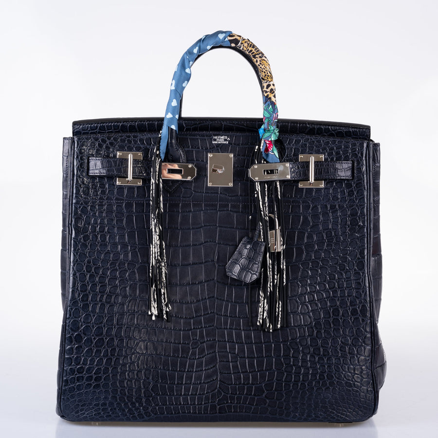 Hermès HAC Birkin 40 Blue Marine Matte Porosus Crocodile Palladium Hardware