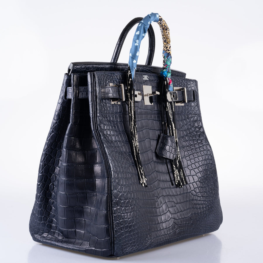 Hermès HAC Birkin 40 Blue Marine Matte Porosus Crocodile Palladium Hardware