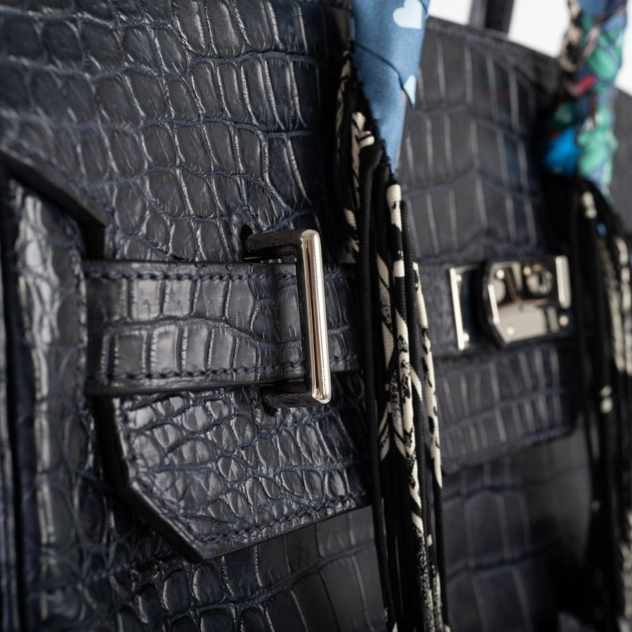Hermès HAC Birkin 40 Blue Marine Matte Porosus Crocodile Palladium Hardware