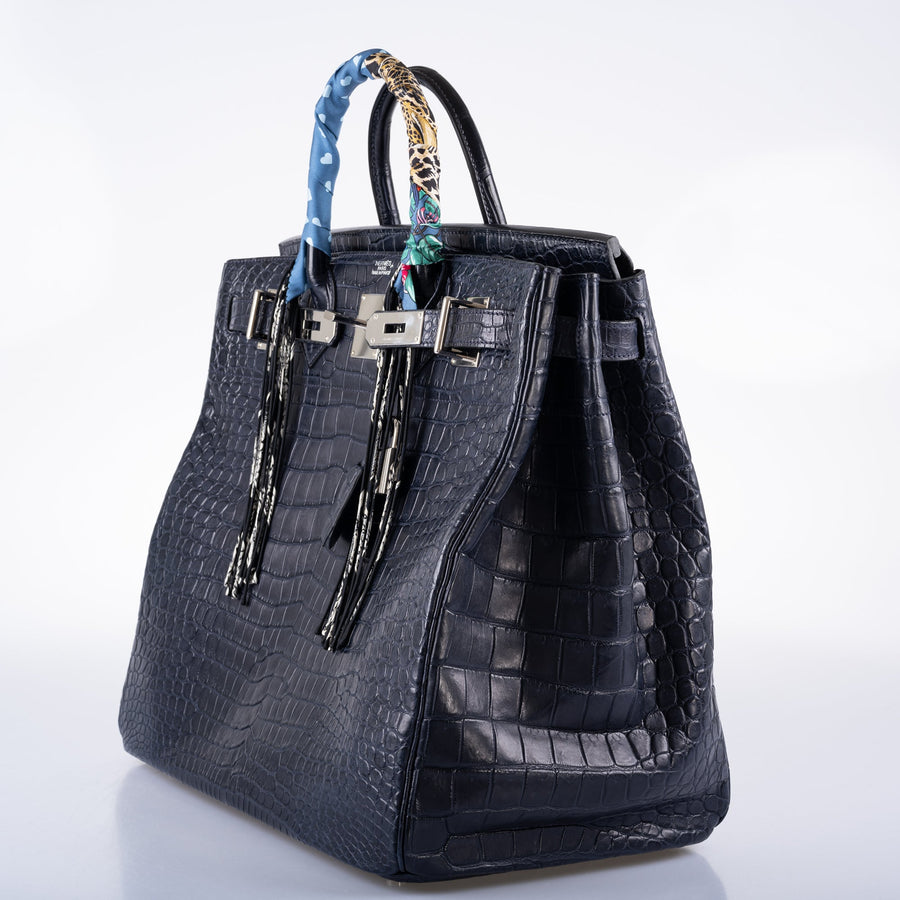 Hermès HAC Birkin 40 Blue Marine Matte Porosus Crocodile Palladium Hardware