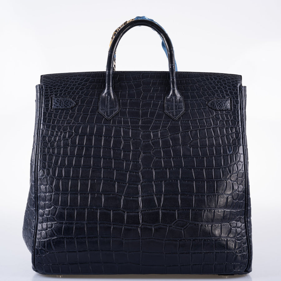 Hermès HAC Birkin 40 Blue Marine Matte Porosus Crocodile Palladium Hardware