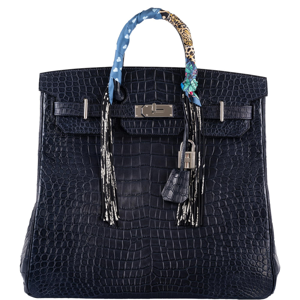 Hermès HAC Birkin 40 Blue Marine Matte Porosus Crocodile Palladium Hardware