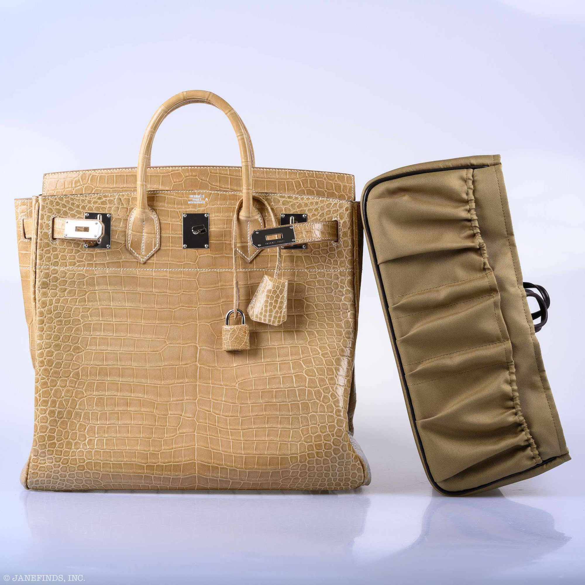 Hermès HAC Birkin 40 Poussiere Porosus Crocodile Palladium Hardware