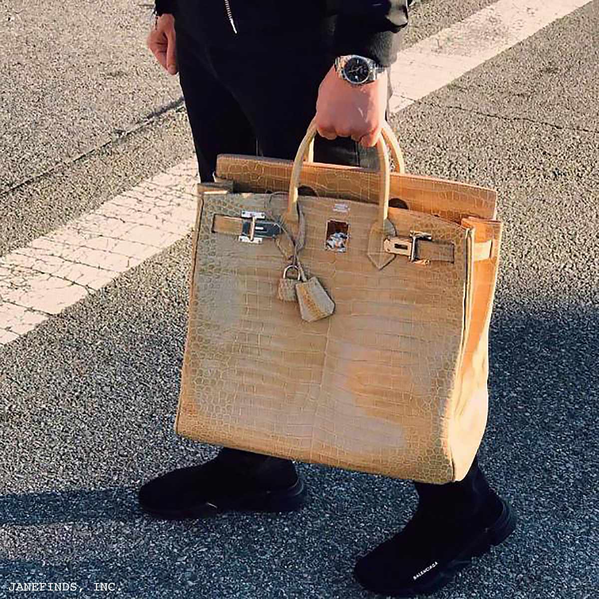 Hermès HAC Birkin 40 Poussiere Porosus Crocodile Palladium Hardware