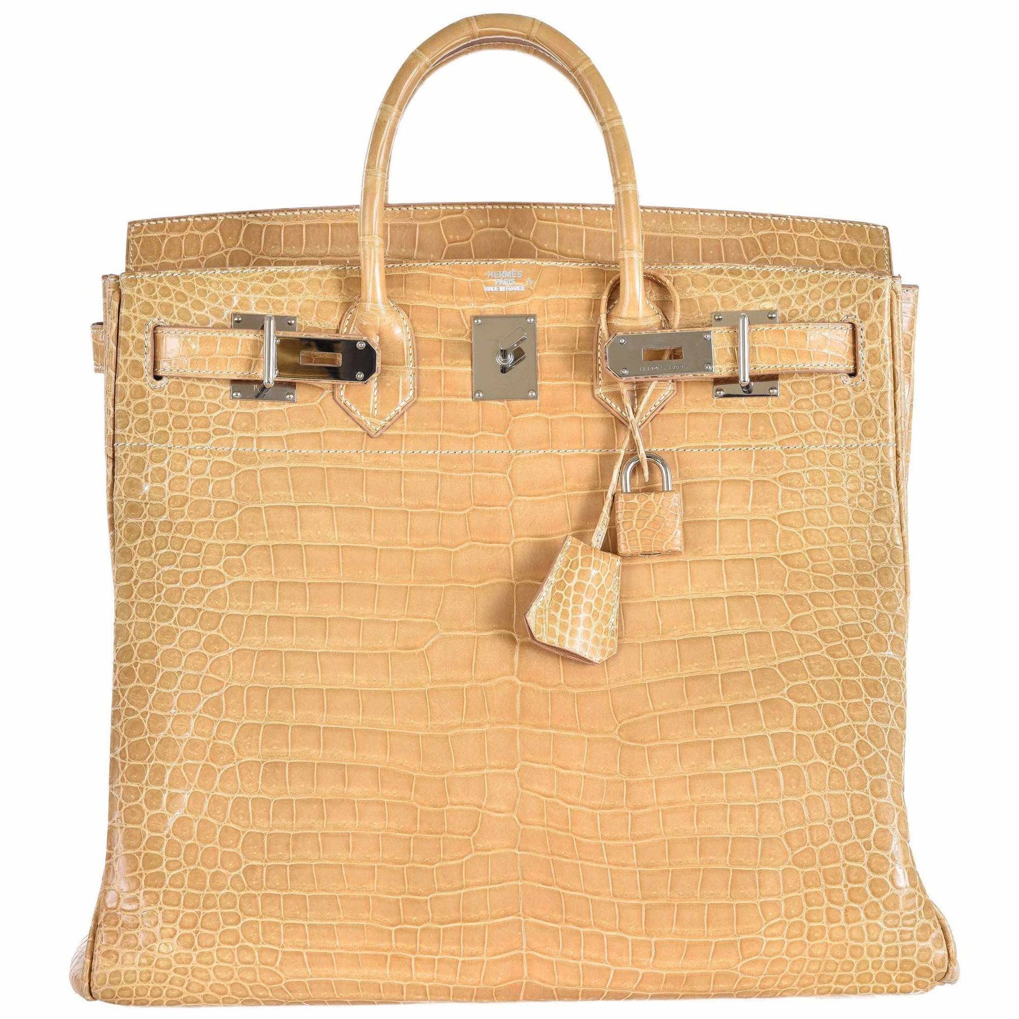 Hermès HAC Birkin 40 Poussière Shiny Porosus Crocodile Palladium Hardware