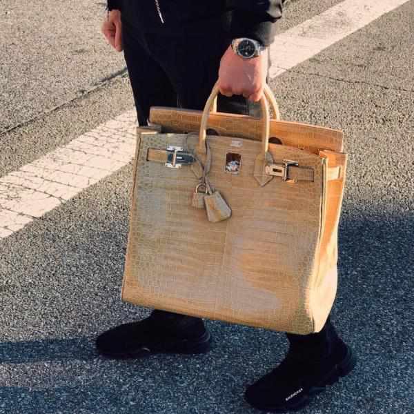 Hermès HAC Birkin 40 Poussière Shiny Porosus Crocodile Palladium Hardware