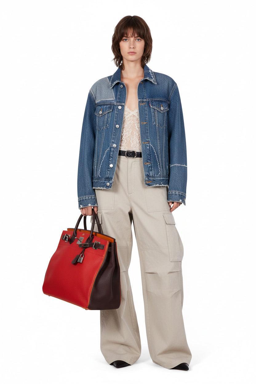 Hermès HAC Birkin 40 Tri-Color Rouge Garance Chocolat Terre Battue Fjord Ruthenium Hardware