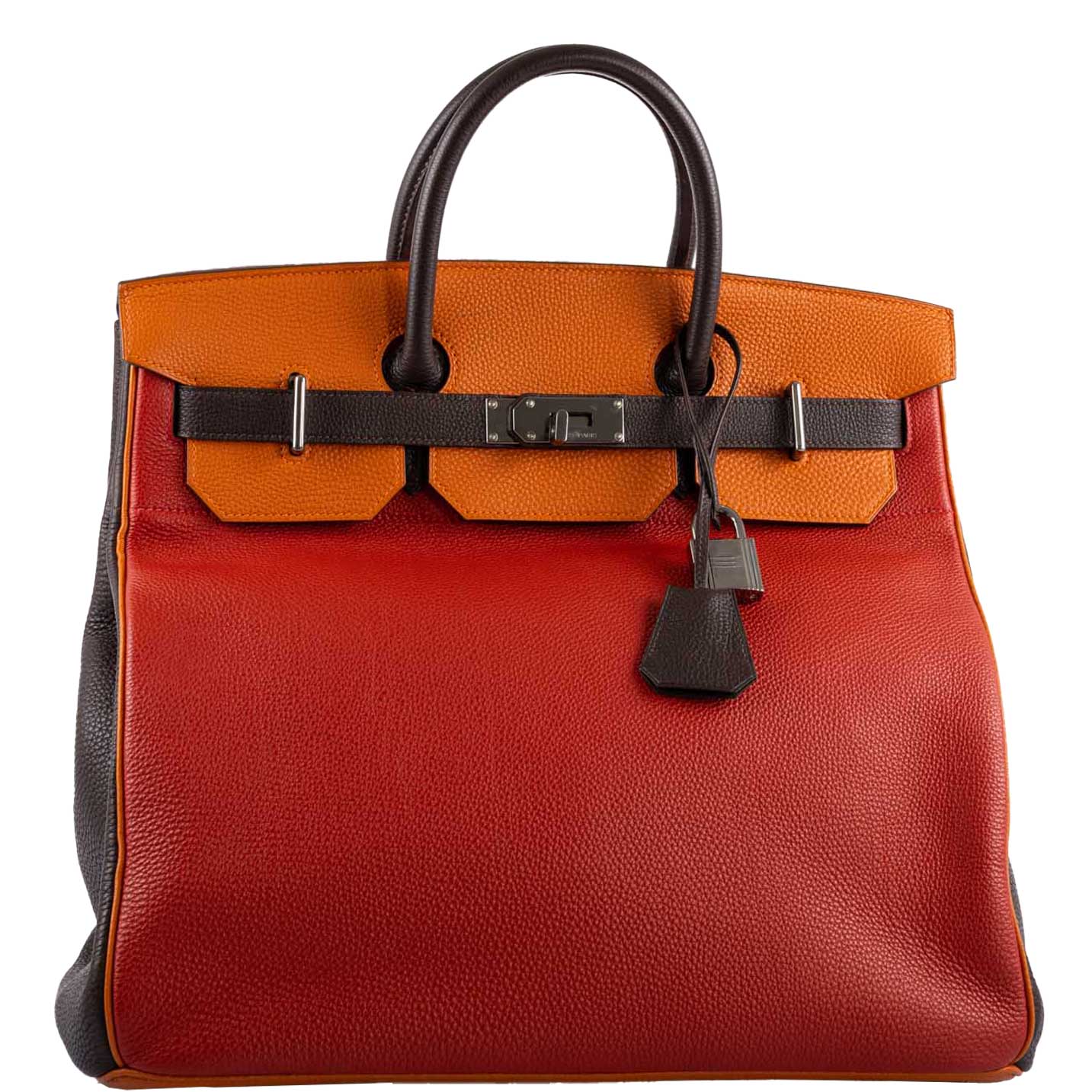 Hermès HAC Birkin 40 Tri-Color Rouge Garance Chocolat Terre Battue Fjord Ruthenium Hardware