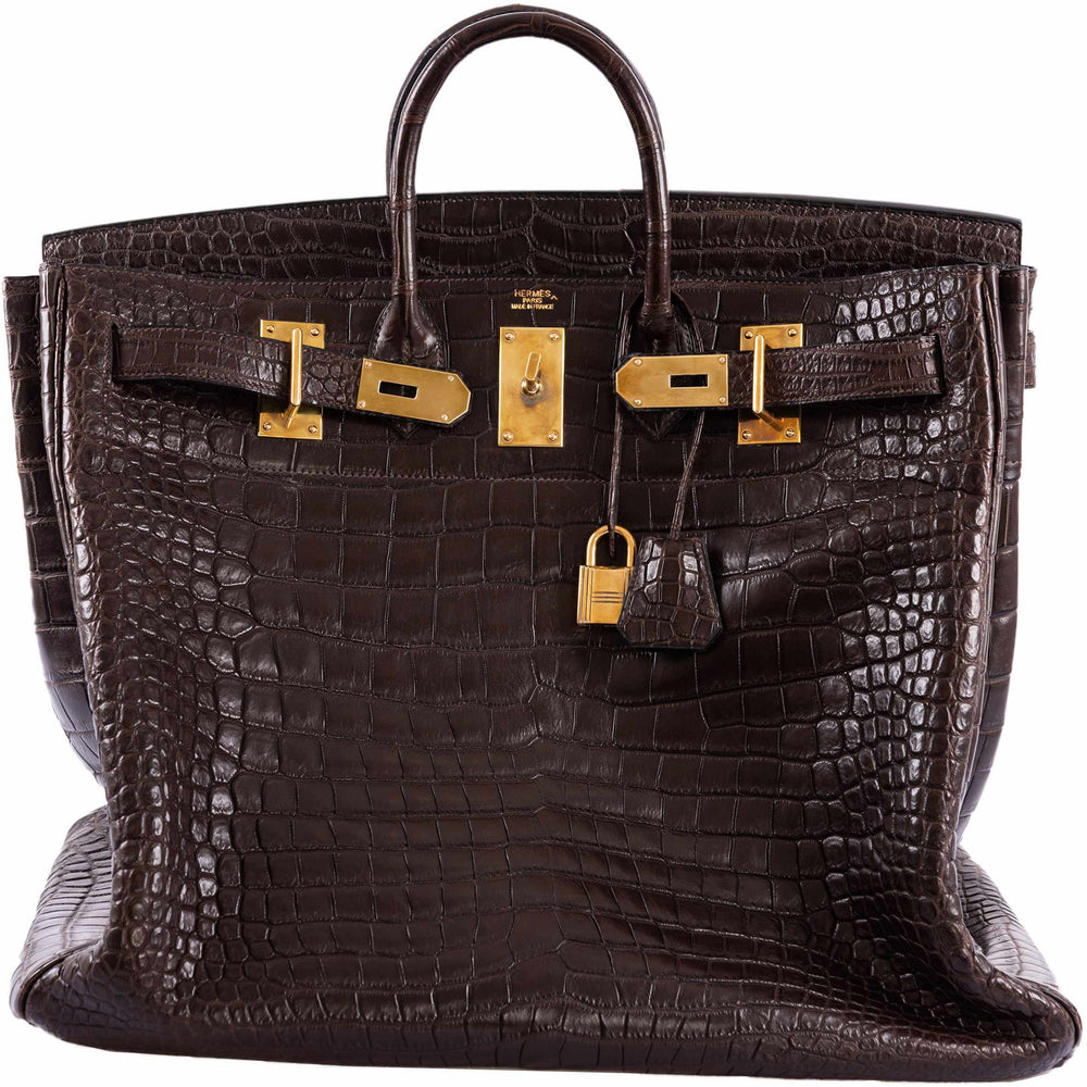 Hermès HAC Birkin 50 Ébène Porosus Crocodile Bronze Hardware