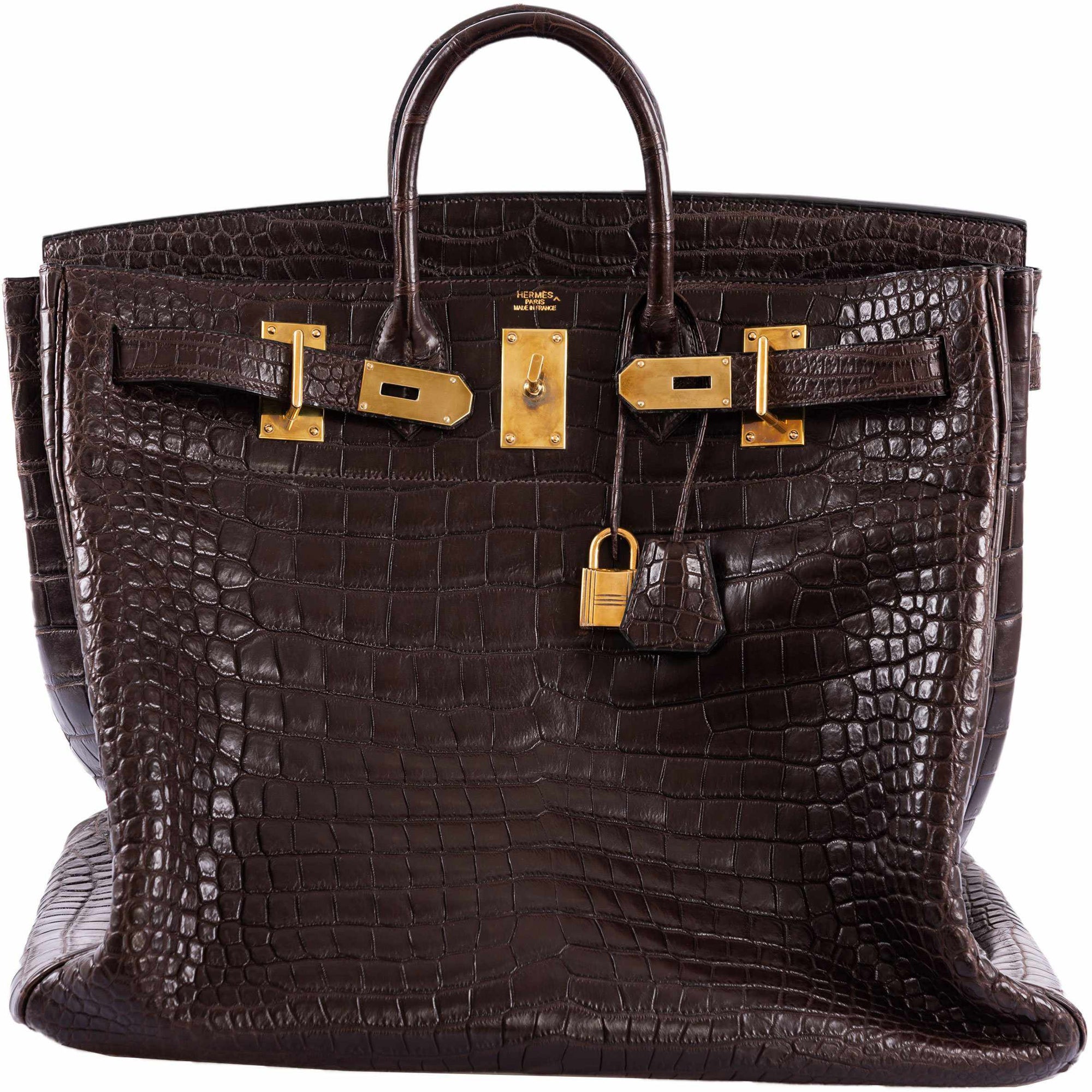Hermès HAC Birkin 50 Ébène Porosus Crocodile Bronze Hardware