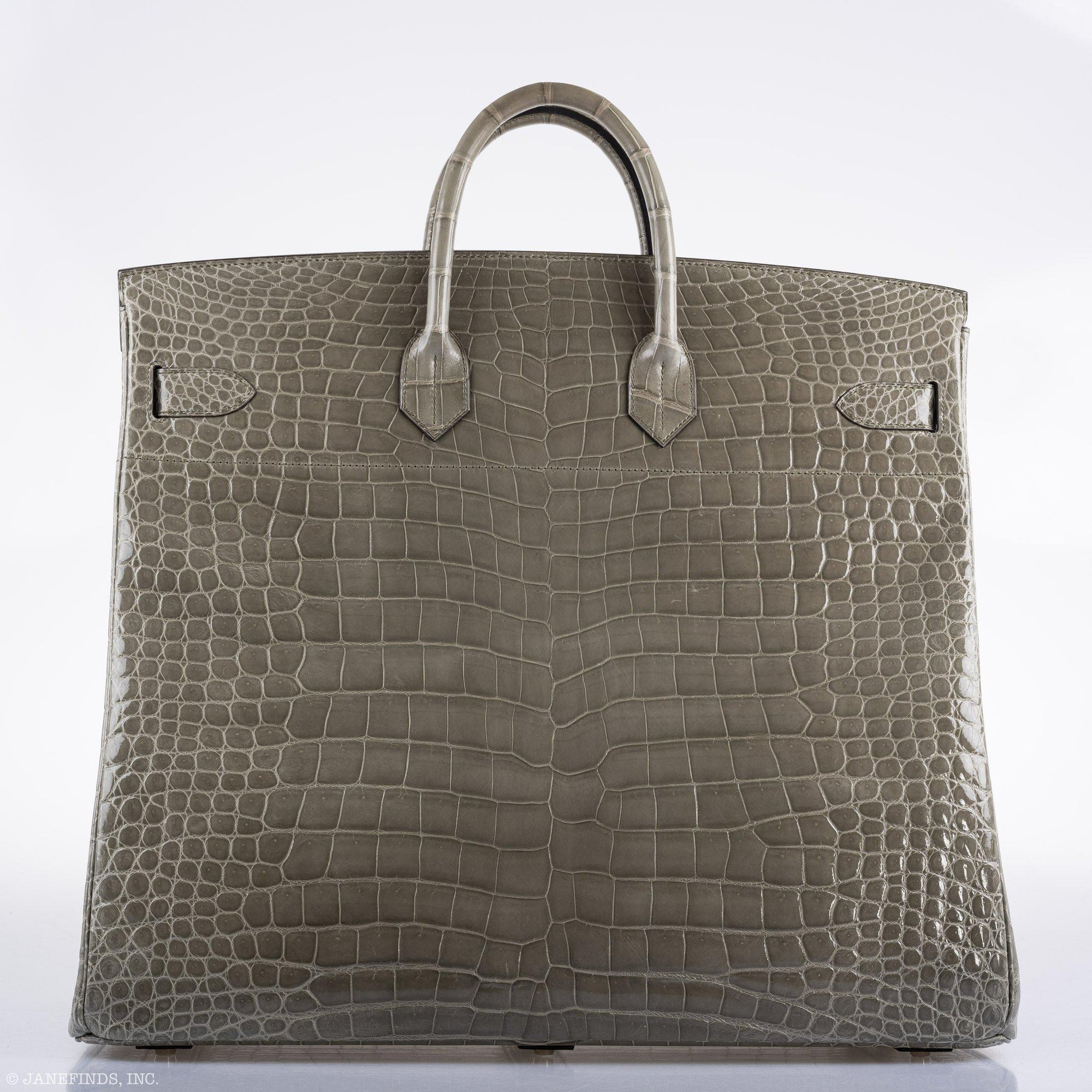 Hermès HAC Birkin 50 Gris Tourterelle Shiny Porosus Crocodile Palladium Hardware