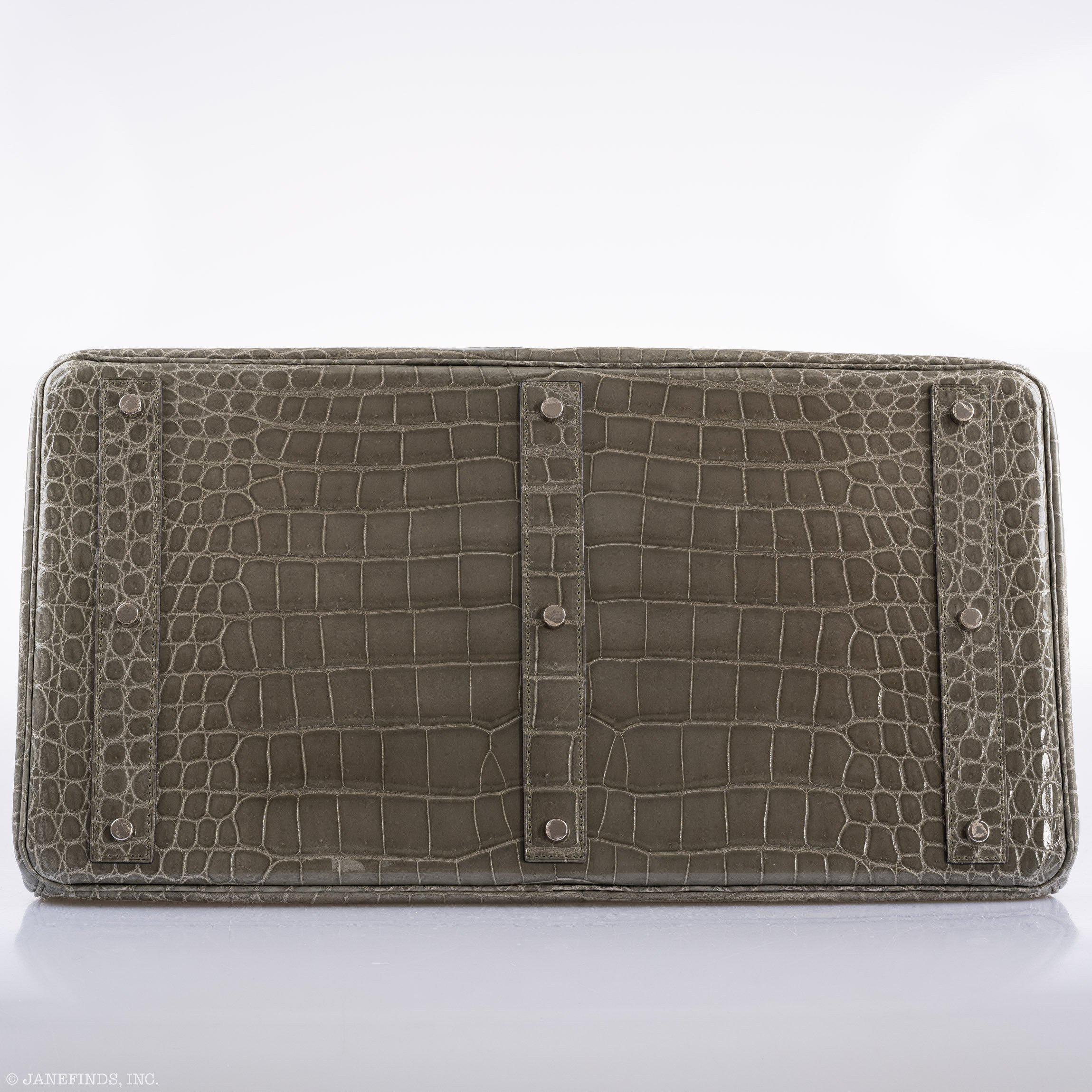 Hermès HAC Birkin 50 Gris Tourterelle Shiny Porosus Crocodile Palladium Hardware