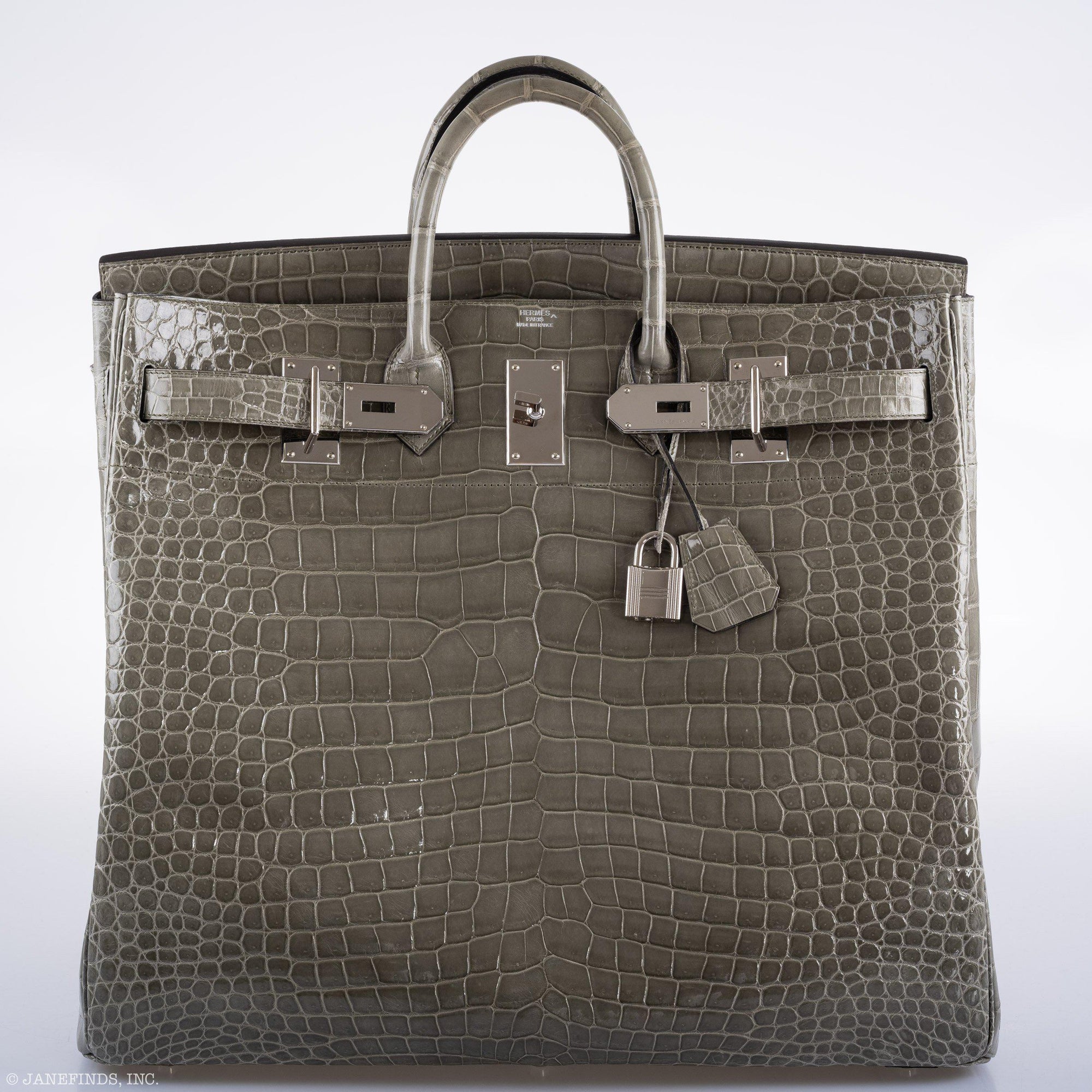 Hermès HAC Birkin 50 Gris Tourterelle Shiny Porosus Crocodile Palladium Hardware
