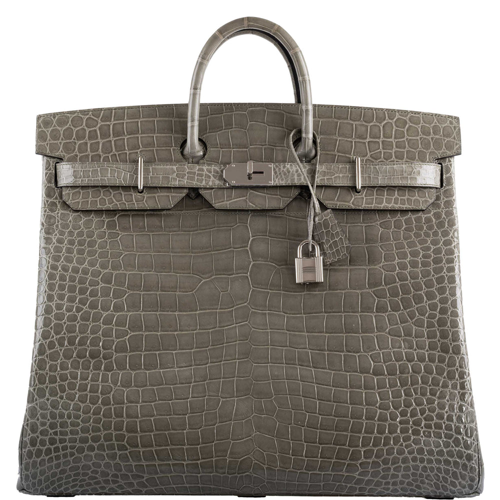 Hermès HAC Birkin 50 Gris Tourterelle Shiny Porosus Crocodile Palladium Hardware