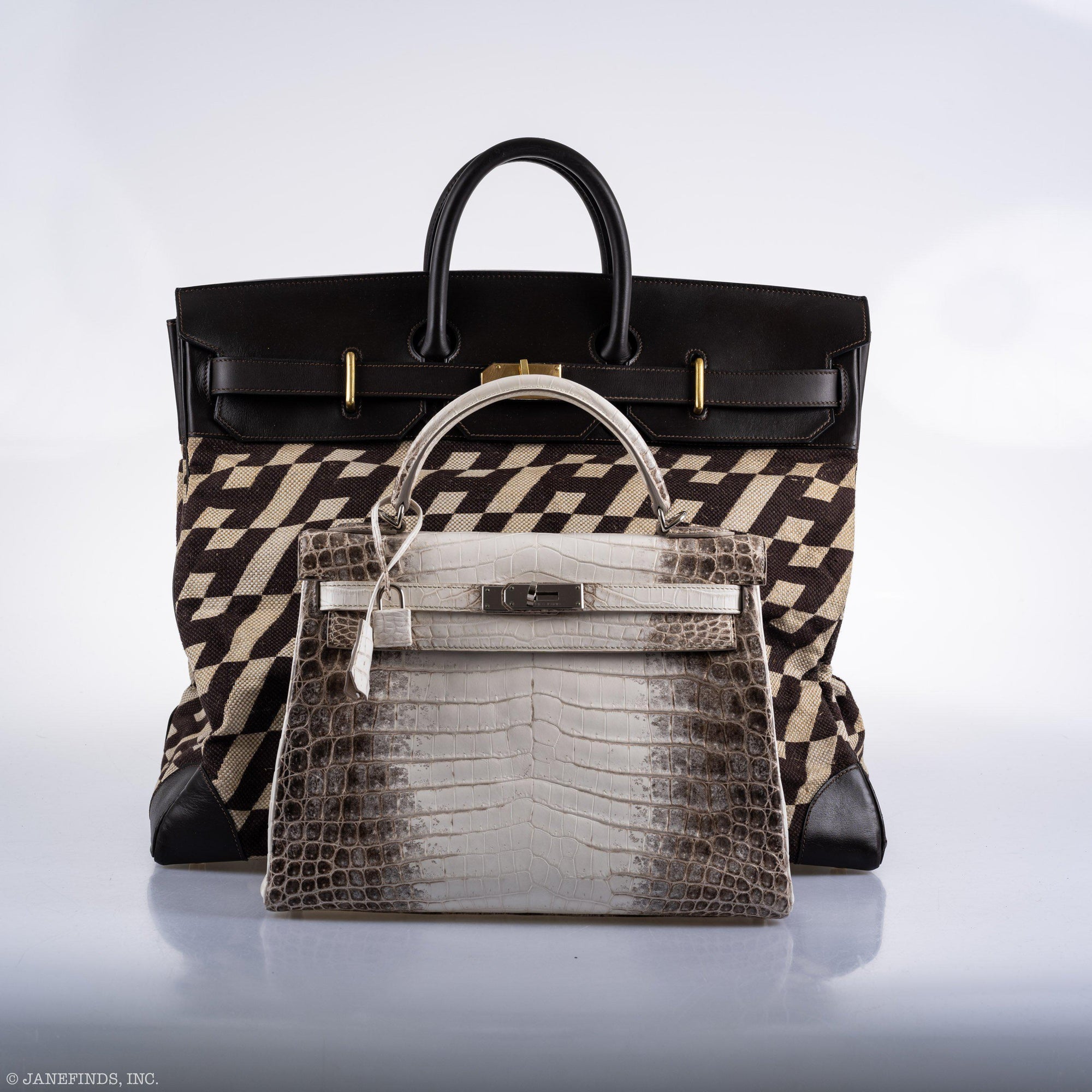 Hermès HAC Birkin 50 Ligne Ulysse Marron Fonce, Toile "H" Pattern Gilt Metal Hardware