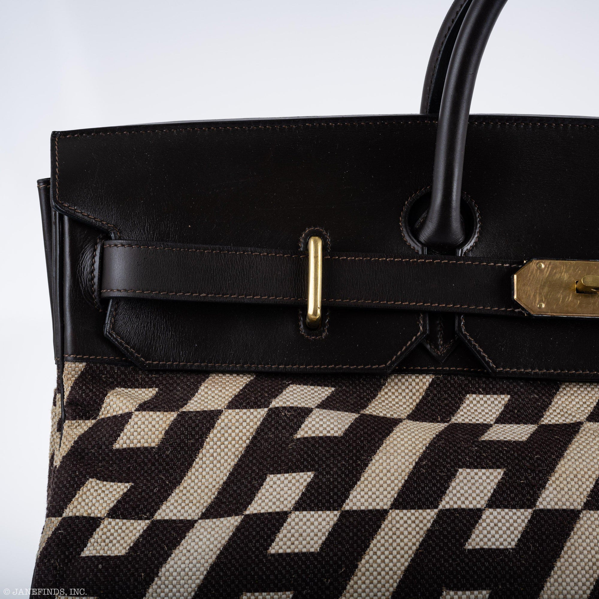 Hermès HAC Birkin 50 Ligne Ulysse Marron Fonce, Toile "H" Pattern Gilt Metal Hardware