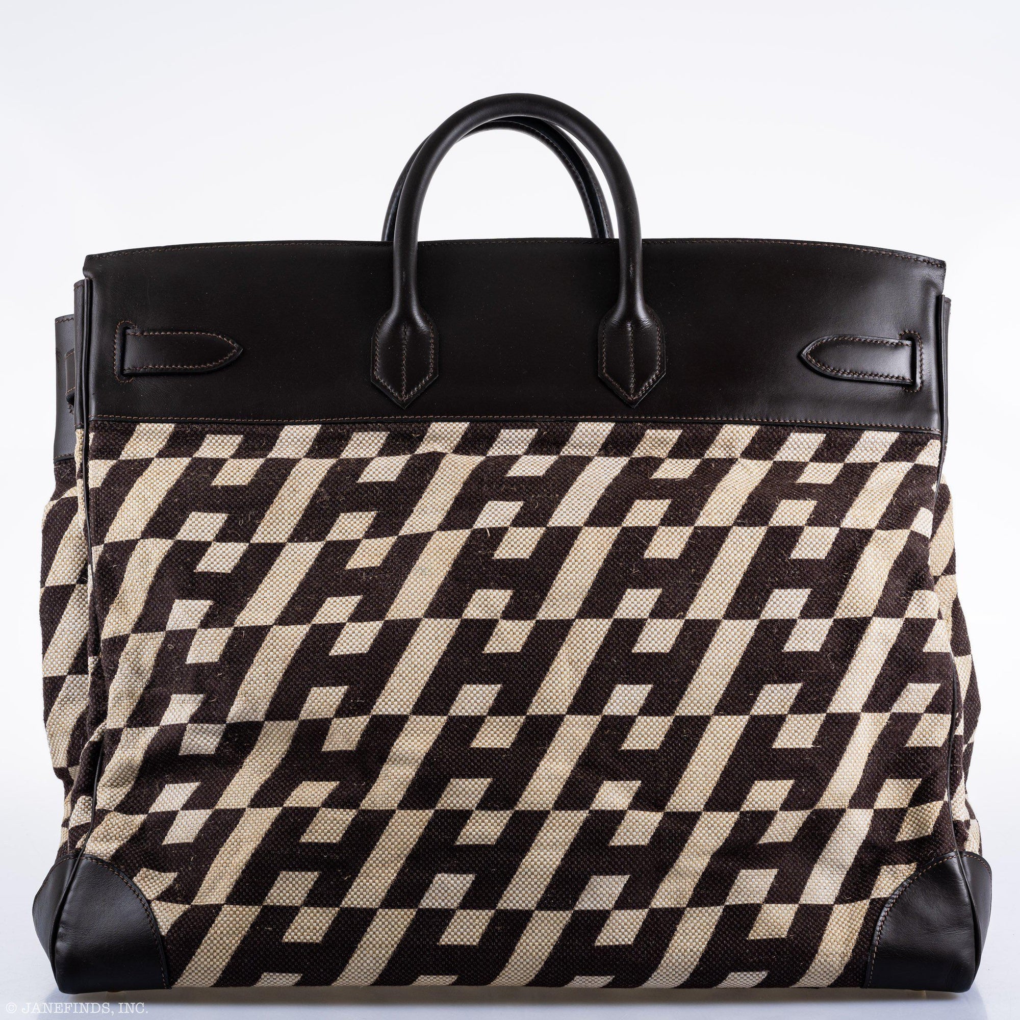 Hermès HAC Birkin 50 Ligne Ulysse Marron Fonce, Toile "H" Pattern Gilt Metal Hardware
