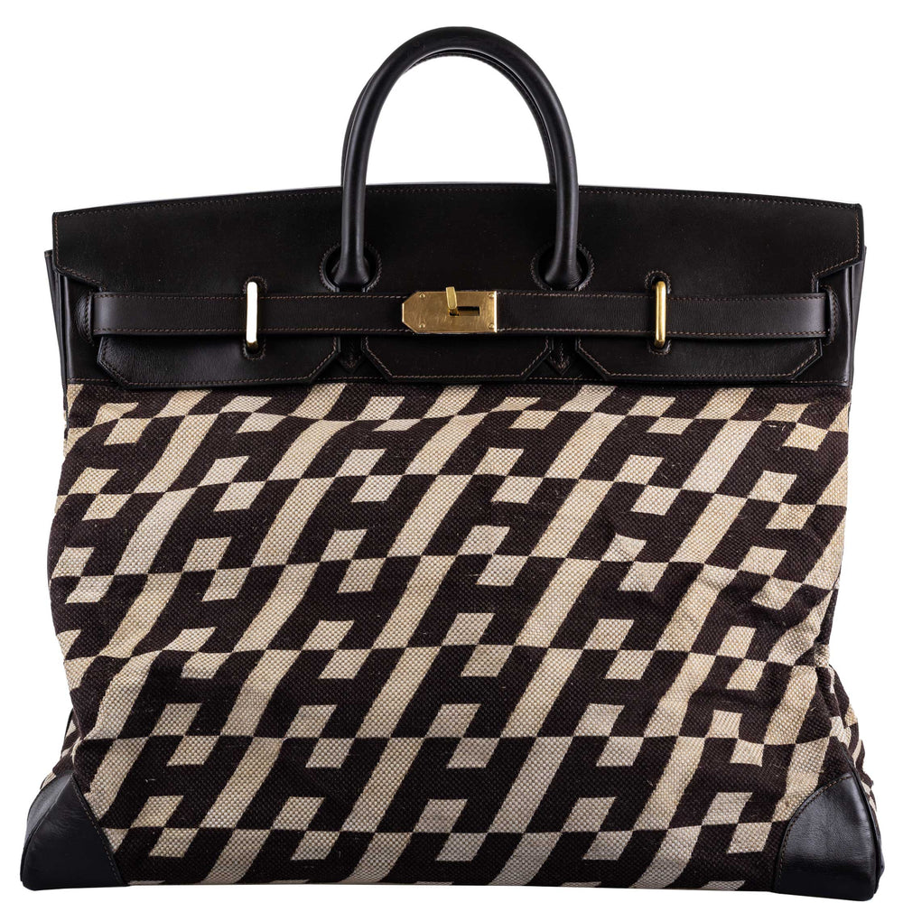 Hermès HAC Birkin 50 Ligne Ulysse Marron Fonce, Toile "H" Pattern Gilt Metal Hardware