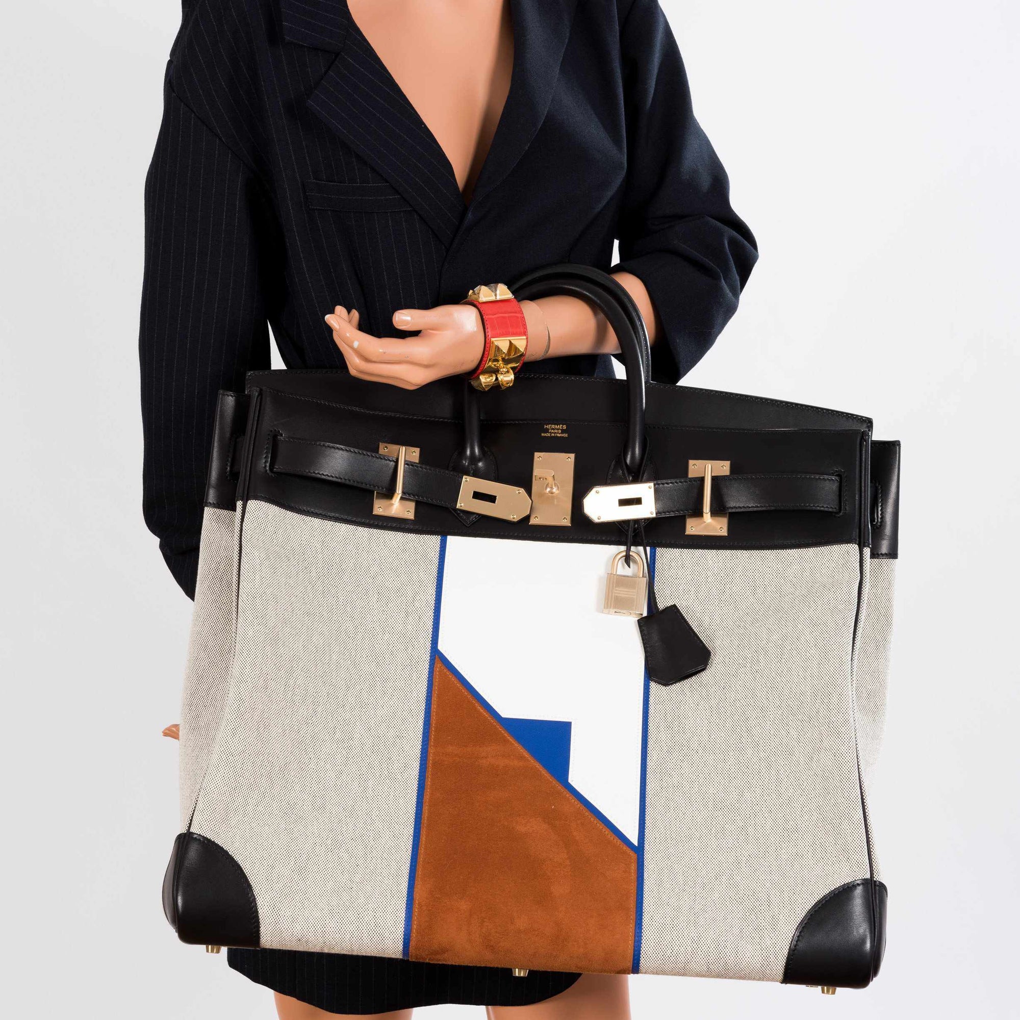 Hermès HAC Birkin 50 Toile Suede and Swift Brushed Gold Hardware Runway