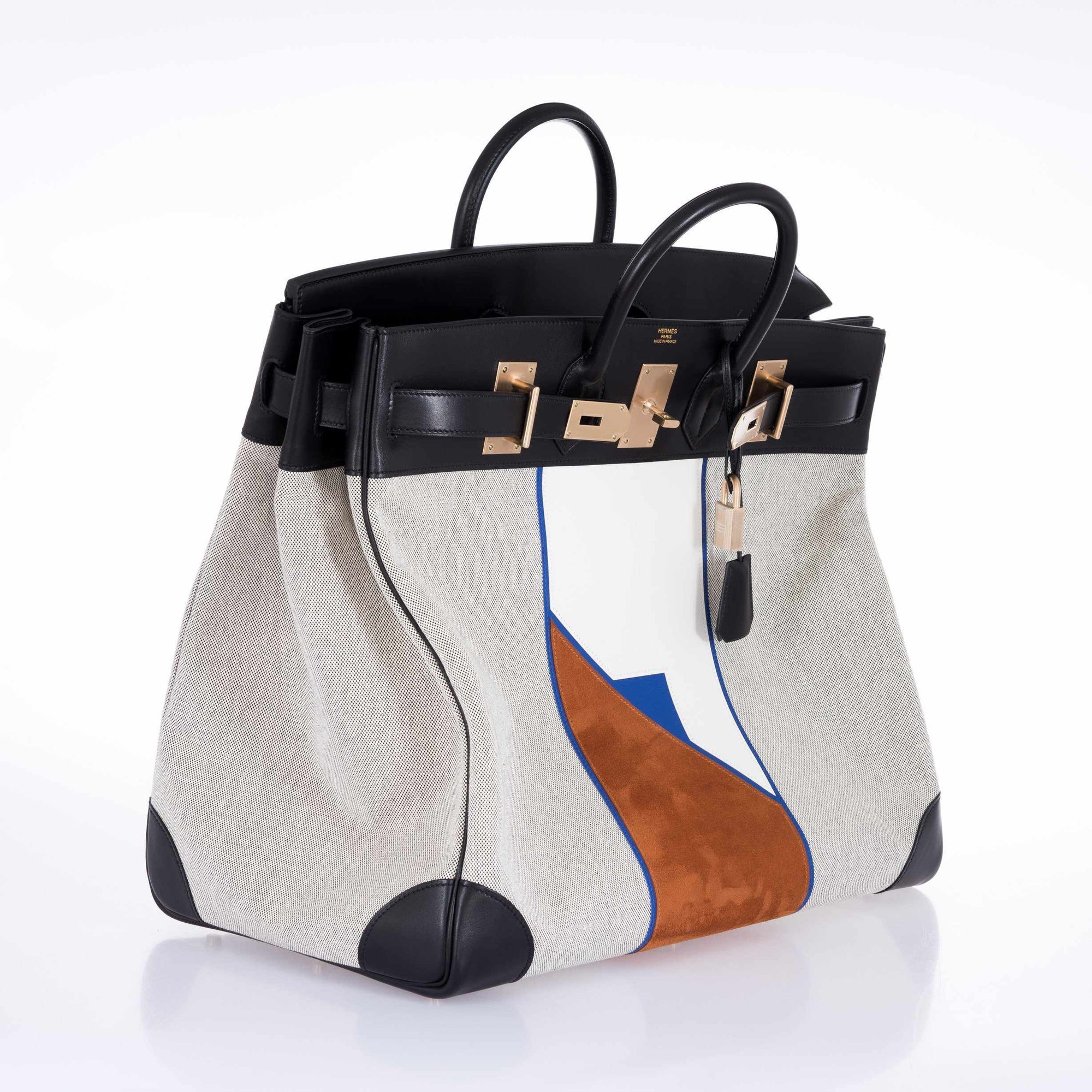 Hermès HAC Birkin 50 Toile Suede and Swift Brushed Gold Hardware Runway