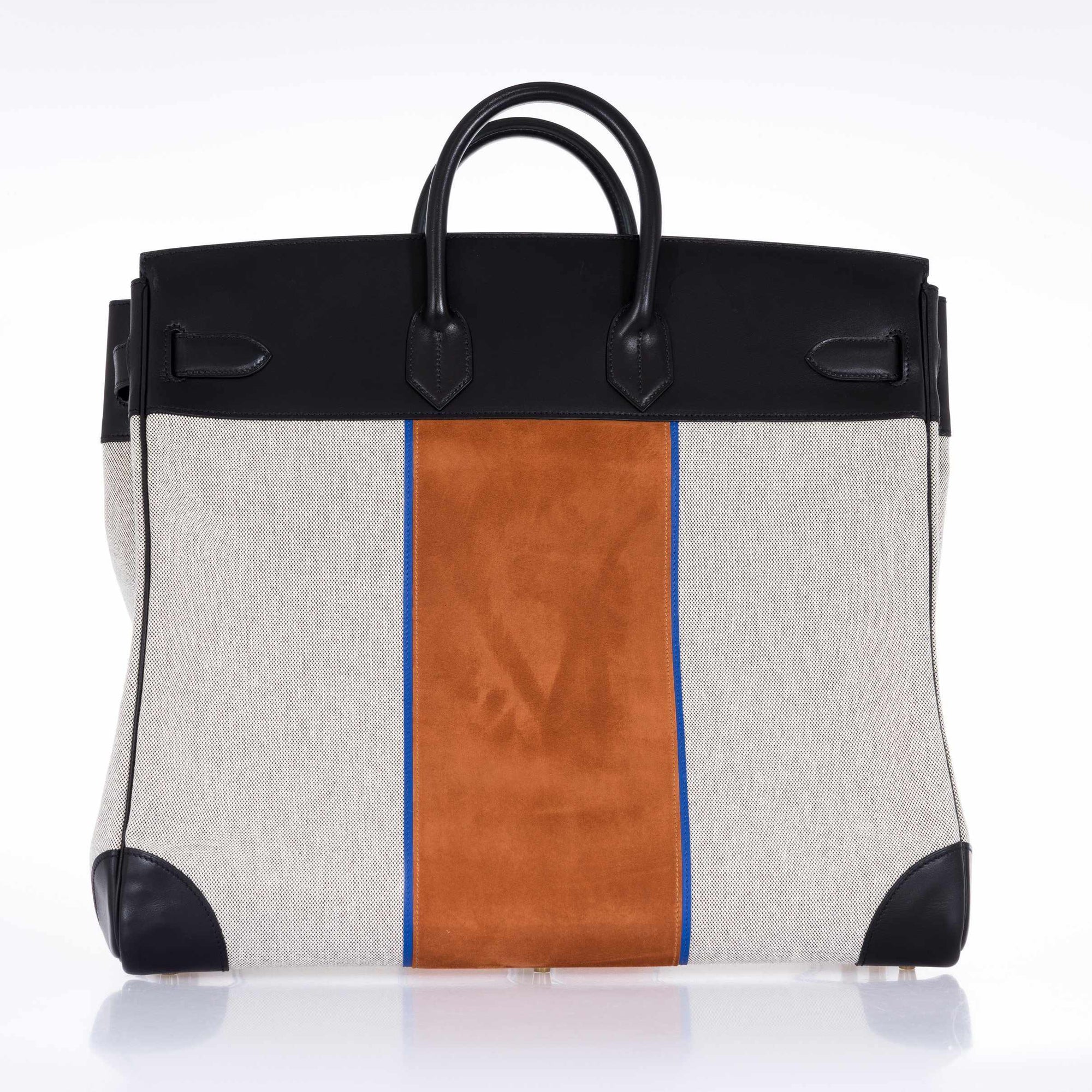 Hermès HAC Birkin 50 Toile Suede and Swift Brushed Gold Hardware Runway