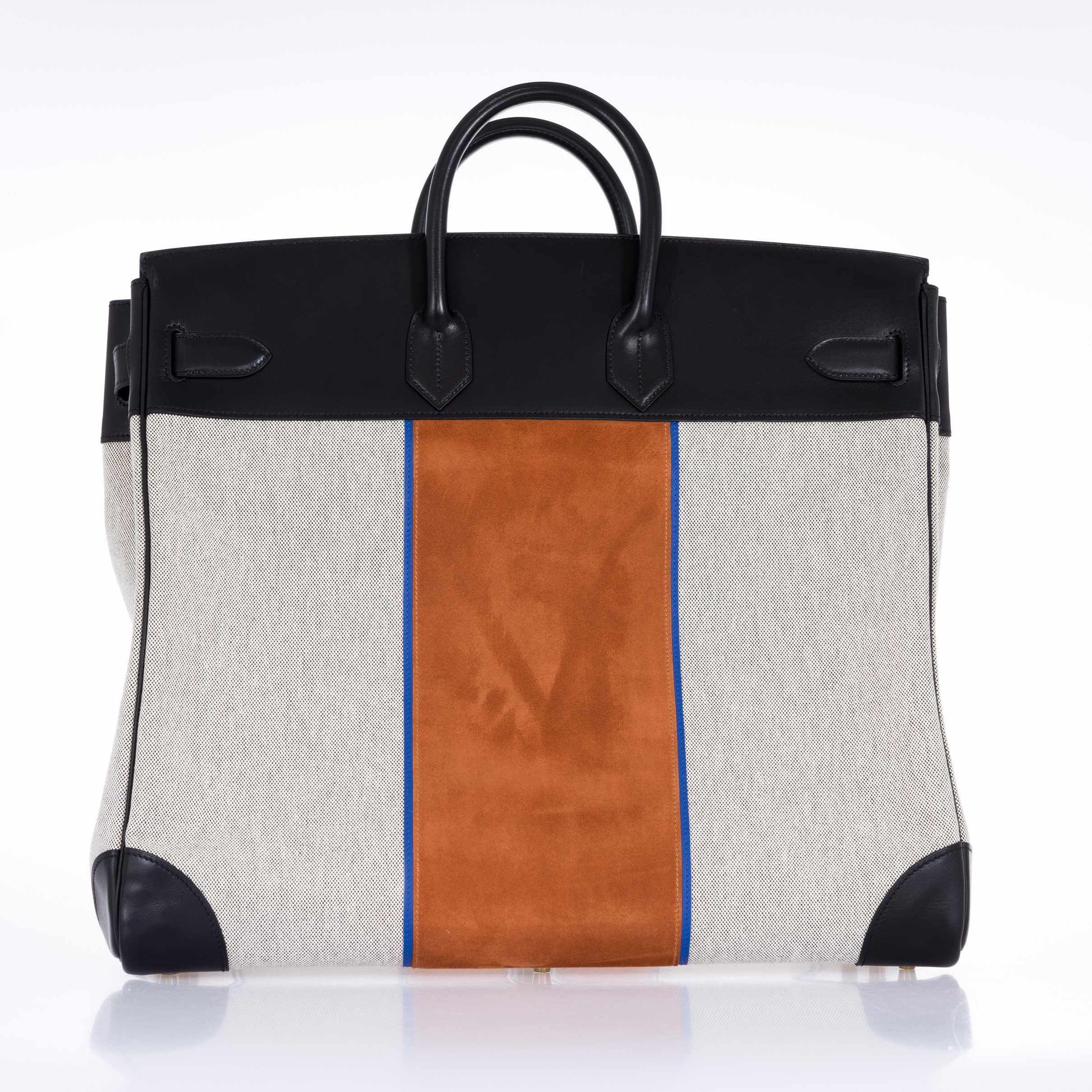 Hermès HAC Birkin 50 Toile Suede and Swift Brushed Gold Hardware Runway