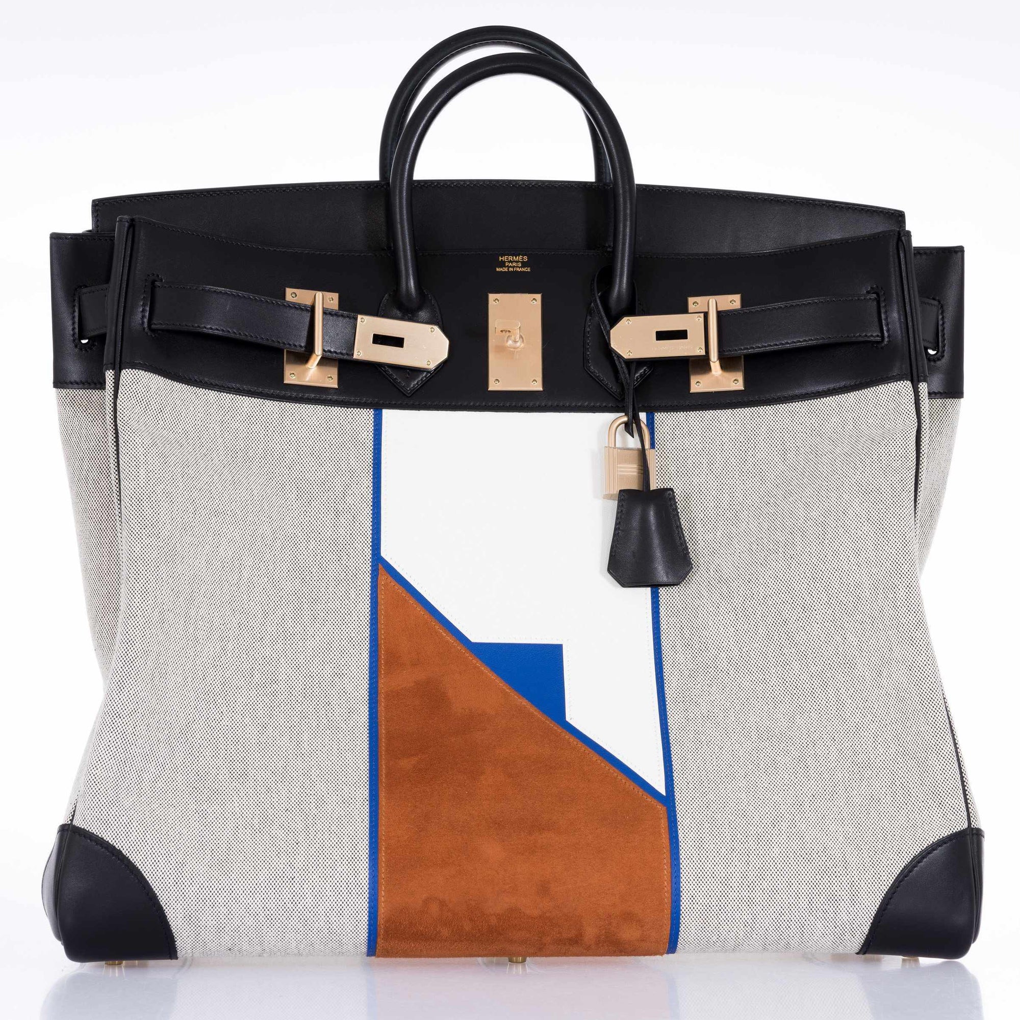 Hermès HAC Birkin 50 Toile Suede and Swift Brushed Gold Hardware Runway