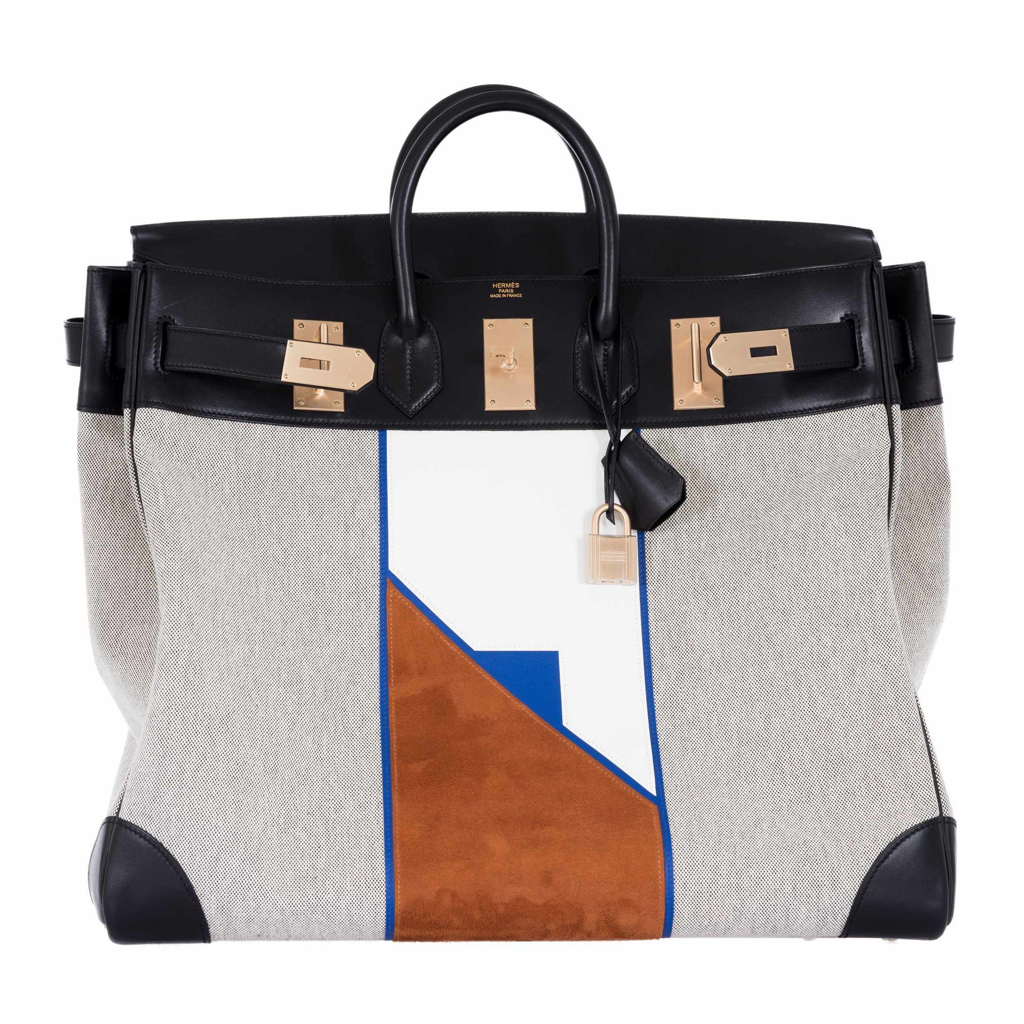 Hermès HAC Birkin 50 Toile Suede and Swift Brushed Gold Hardware Runway