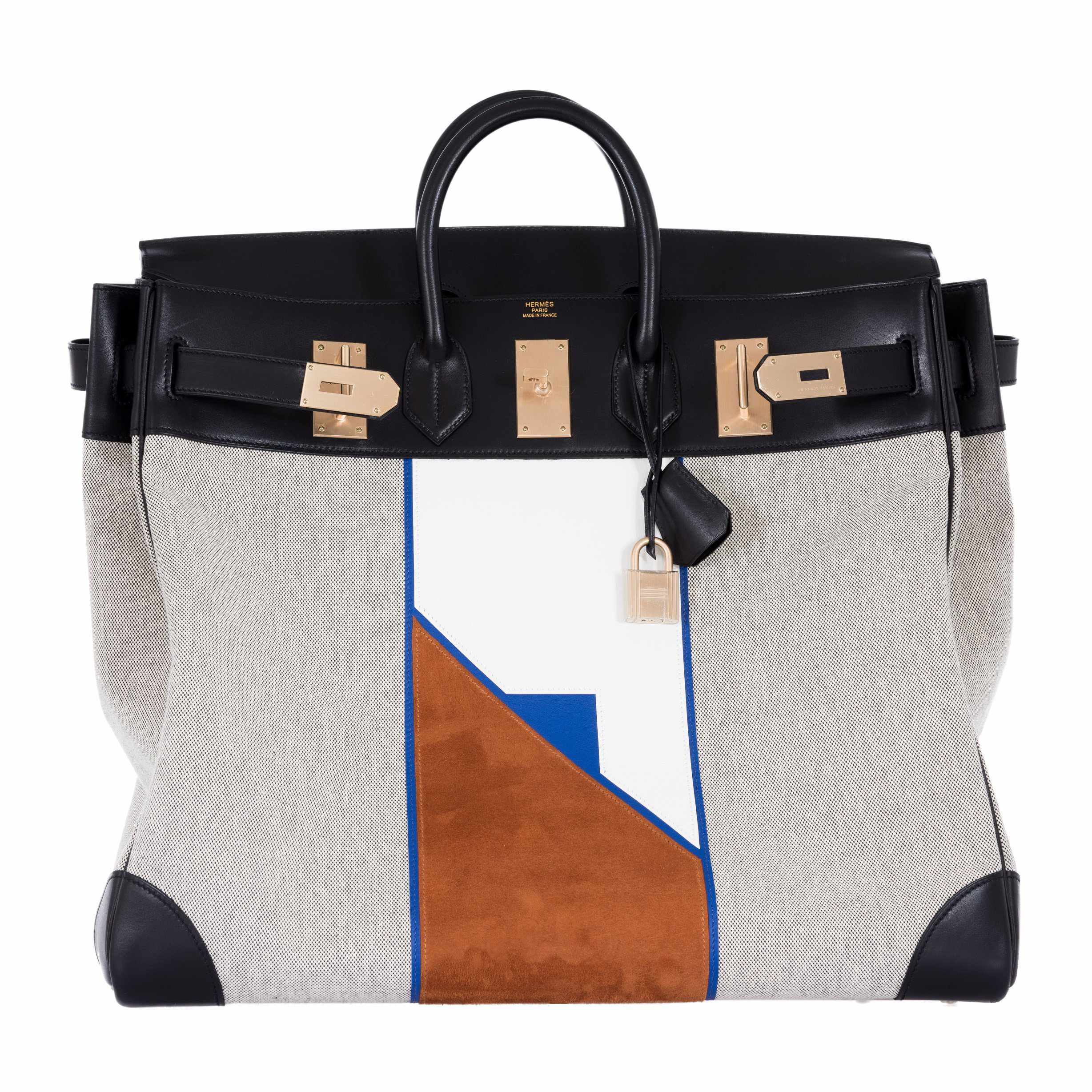 Hermès HAC Birkin 50 Toile Suede and Swift Brushed Gold Hardware Runway
