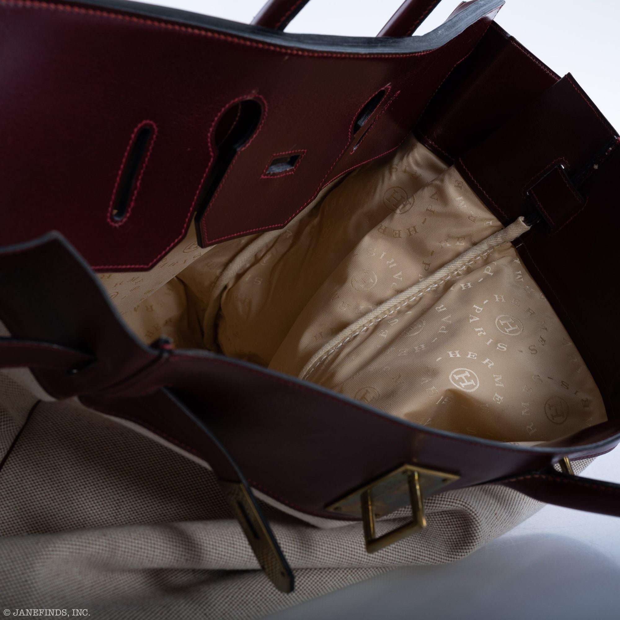 Hermès HAC Birkin 55 Toile & Rouge H Box with Gold Hardware