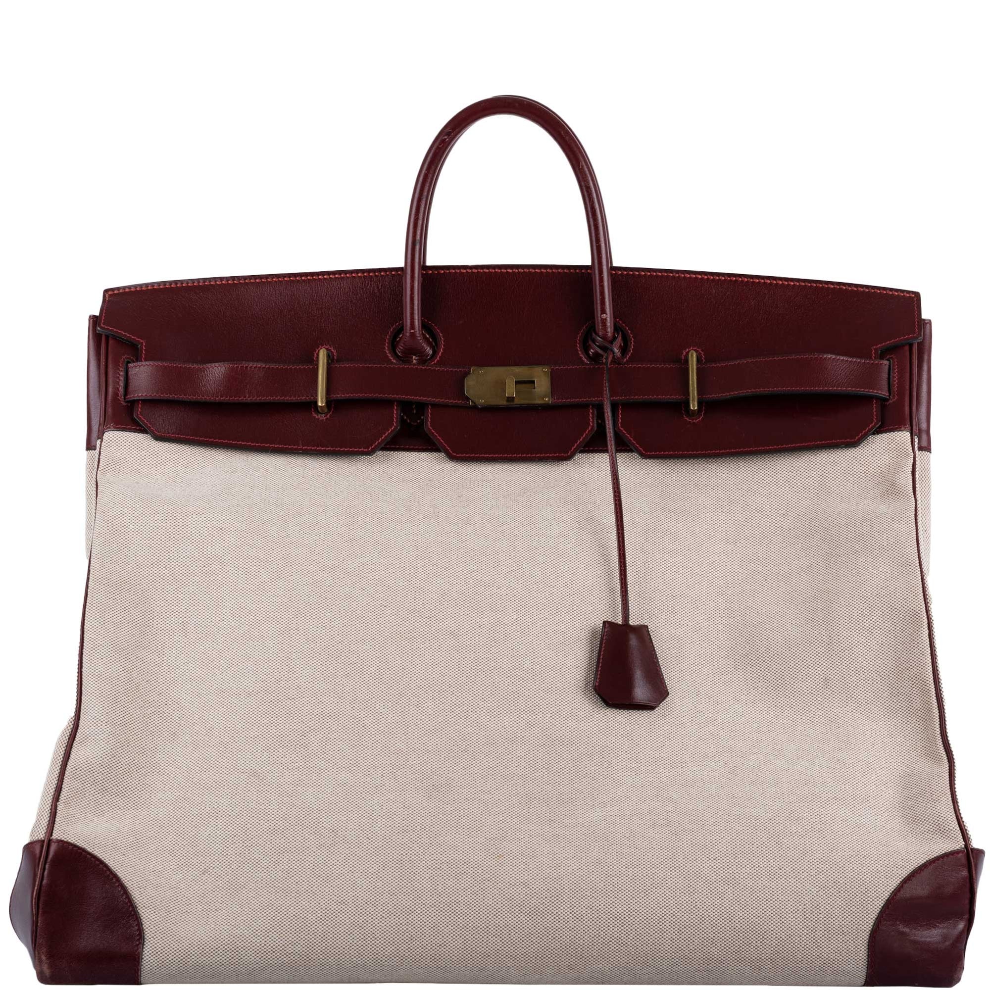 Hermès HAC Birkin 55 Toile & Rouge H Box with Gold Hardware