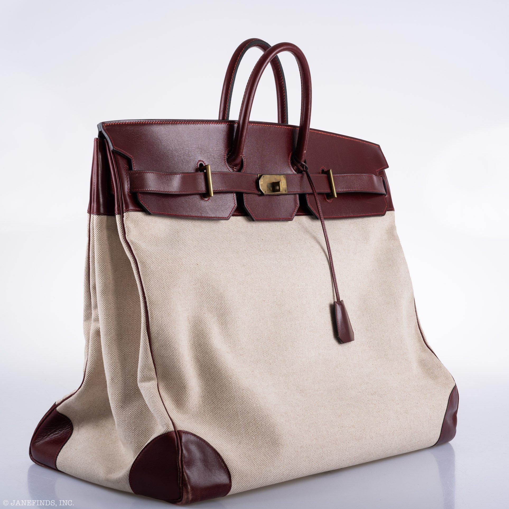Hermès HAC Birkin 55 Toile & Rouge H Box with Gold Hardware