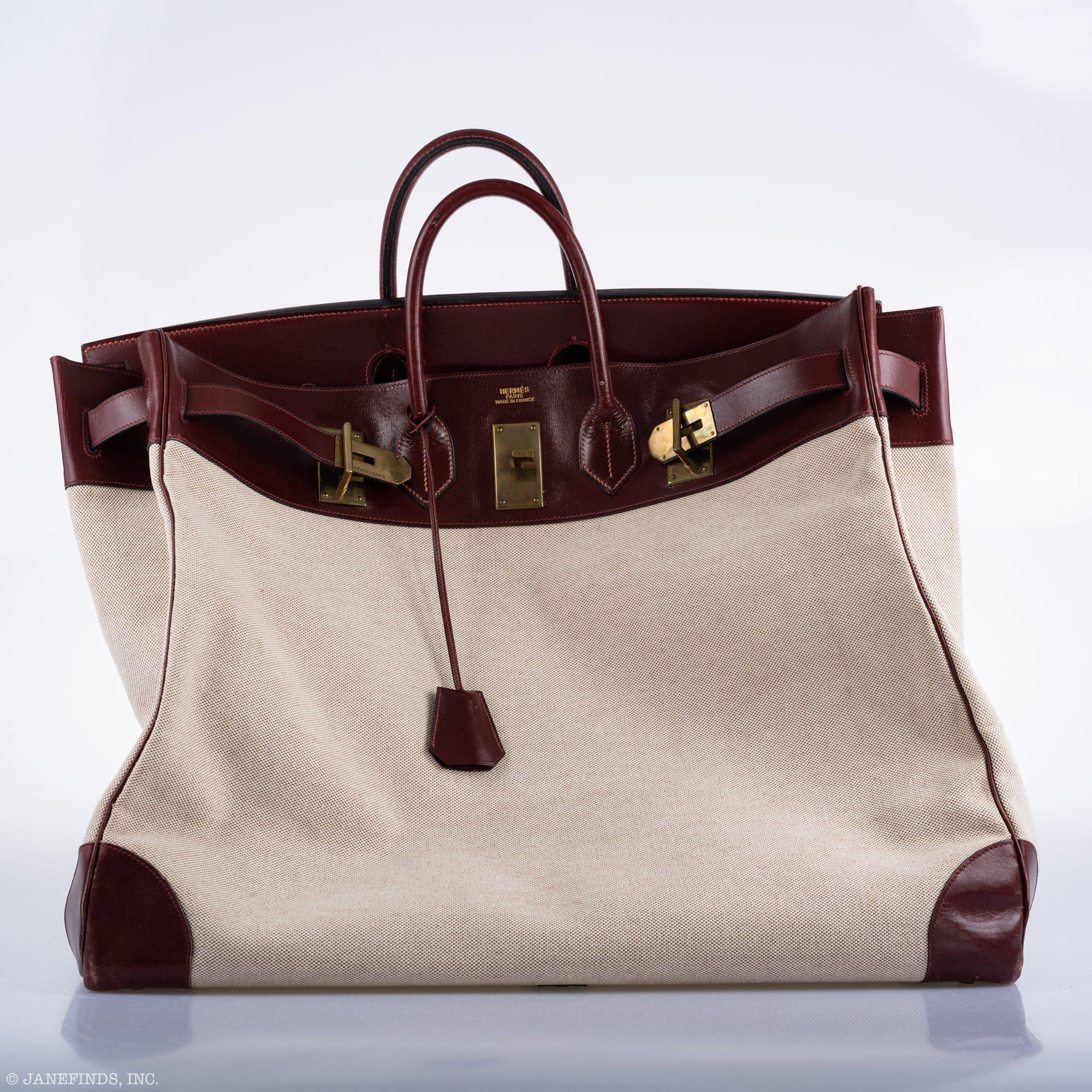 Hermès HAC Birkin 55 Toile & Rouge H Box with Gold Hardware