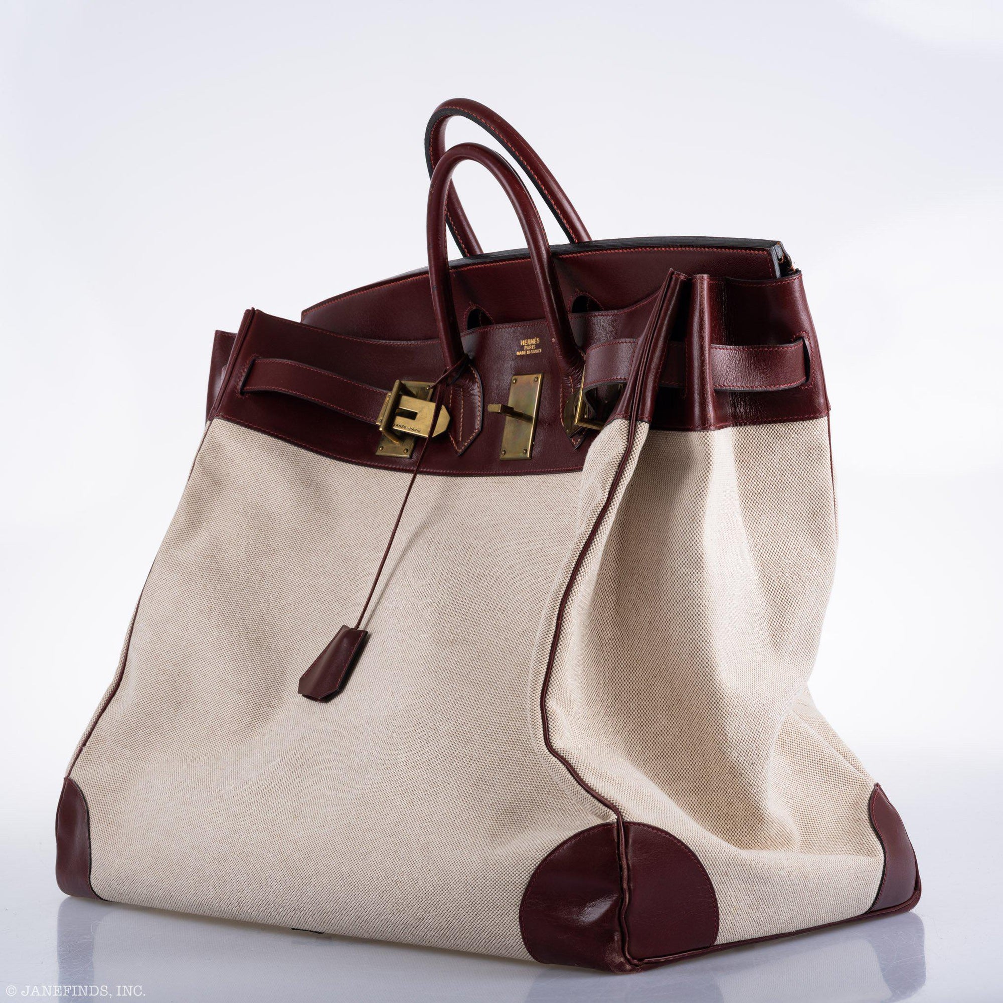 Hermès HAC Birkin 55 Toile & Rouge H Box with Gold Hardware