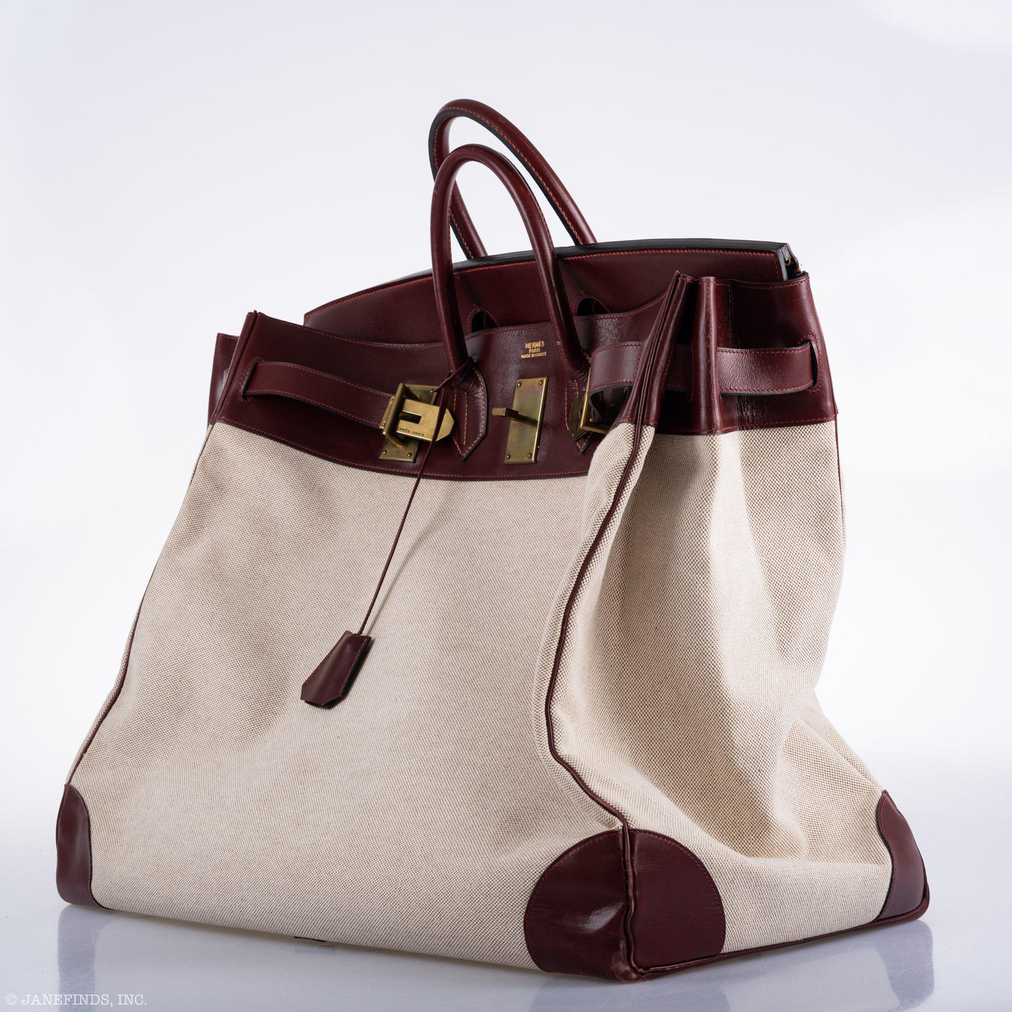 Hermès HAC Birkin 55 Toile & Rouge H Box with Gold Hardware