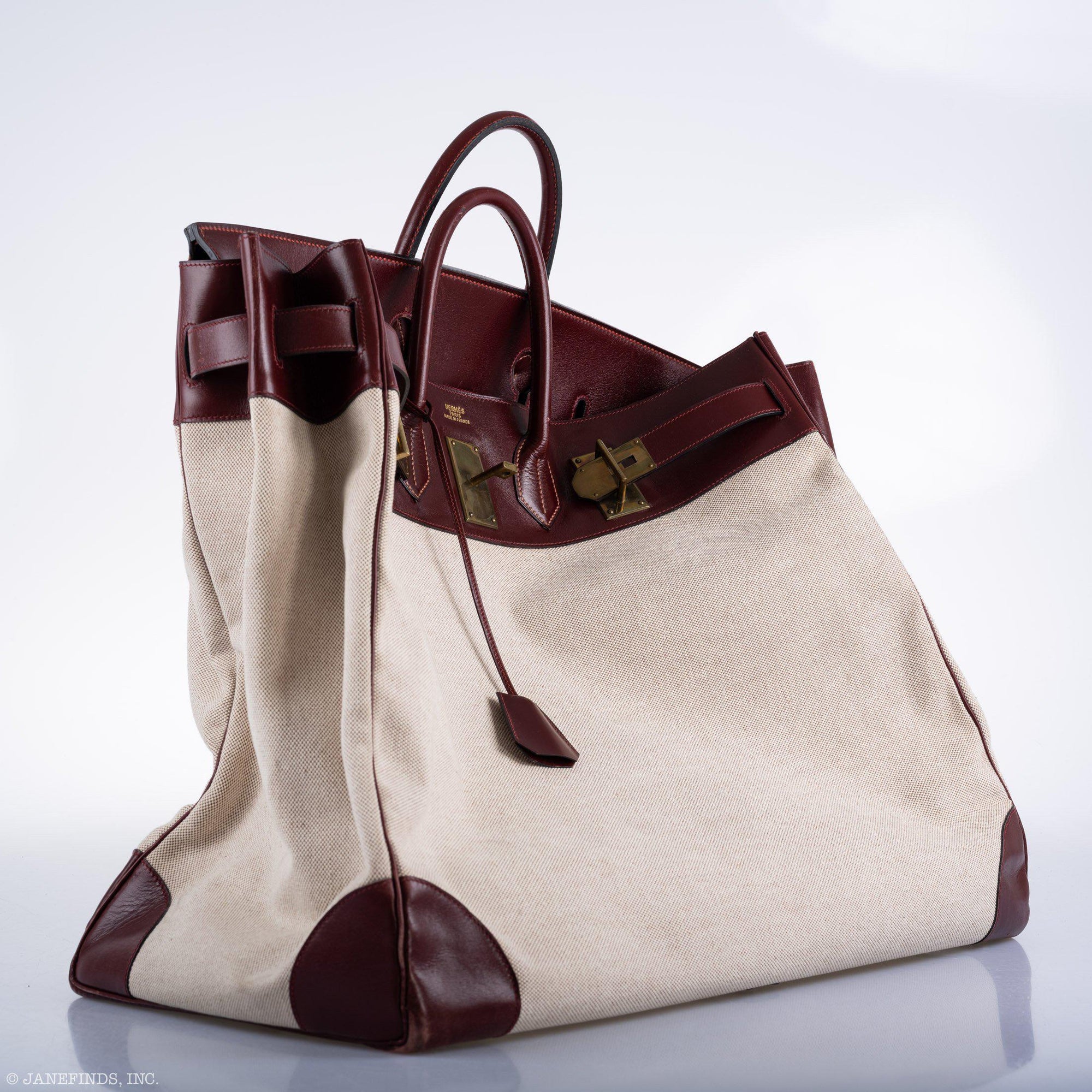 Hermès HAC Birkin 55 Toile & Rouge H Box with Gold Hardware