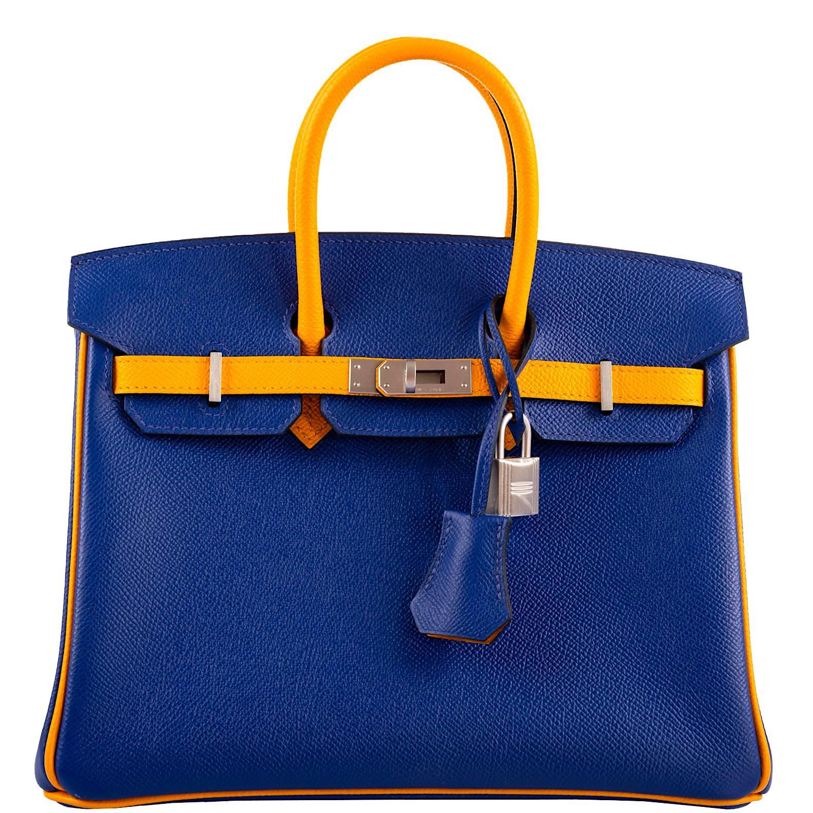 Hermès HSS Birkin 25 Jaune D’Or & Blue Electric Epsom Brushed Palladium Hardware
