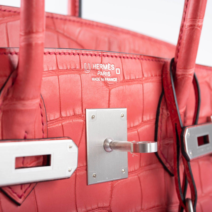 Hermès HSS Birkin 30 Bougenville Matte Alligator & Blue Marine Interior with Brushed Palladium Hardware